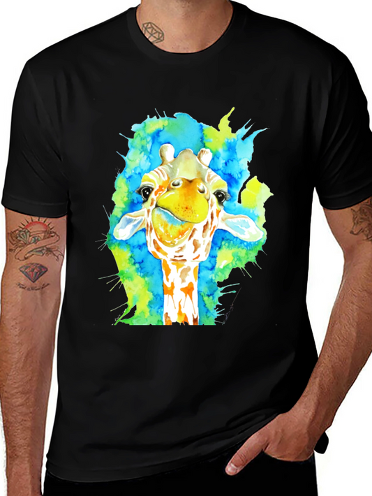 Giraffe Watercolor Graphic Tee - Mens Black T-Shirt