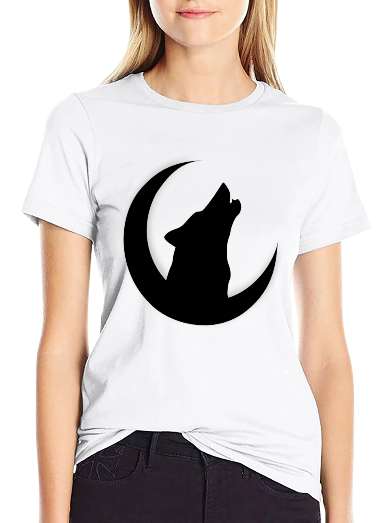 Wolf Howling at Moon Graphic Tee - Black