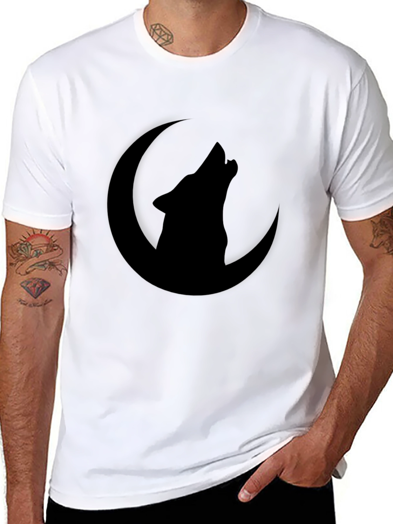 Wolf Howling at Moon Graphic Tee - Black