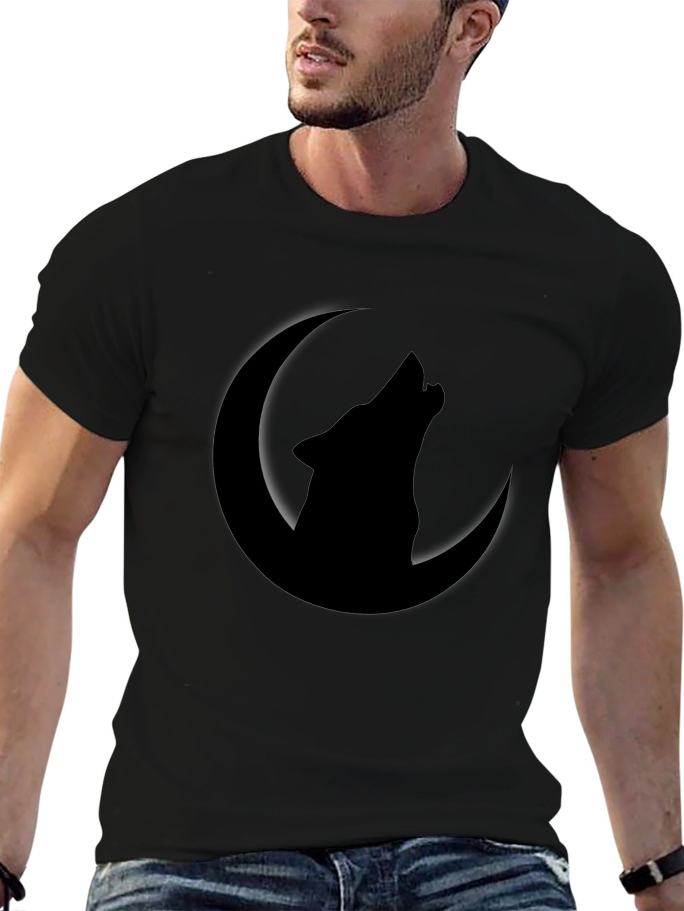 Wolf Howling at Moon Graphic Tee - Black