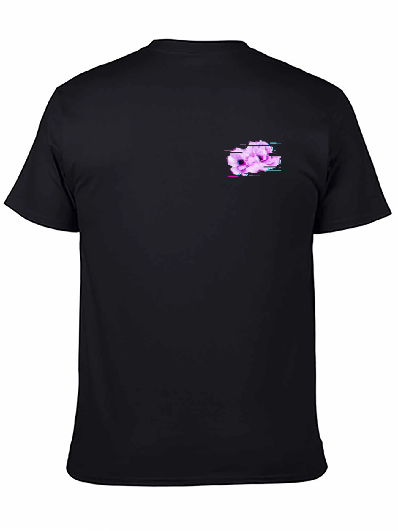 Mens Black T-Shirt with Glitch Floral Design