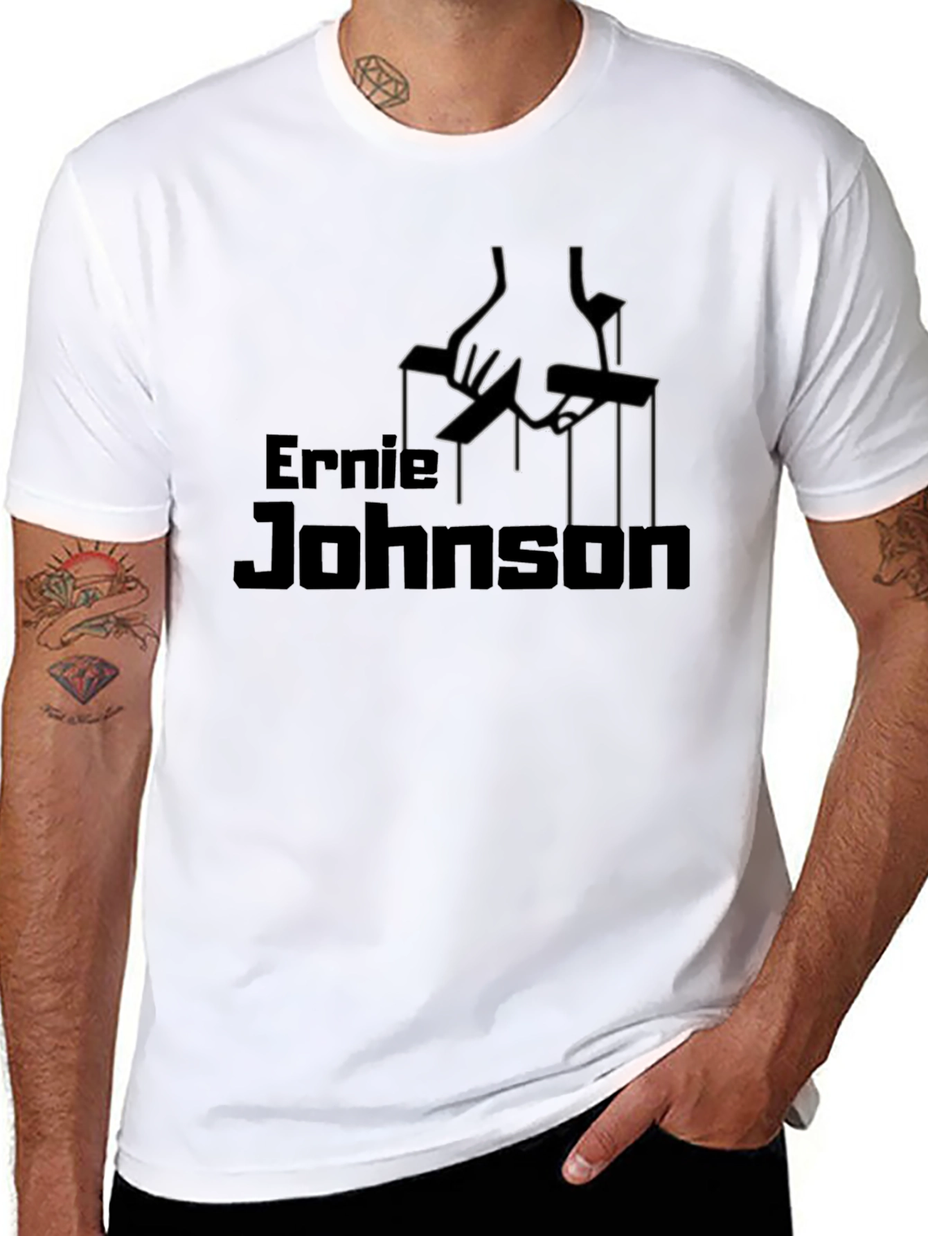 Ernie Johnson Godfather Parody Black T-Shirt