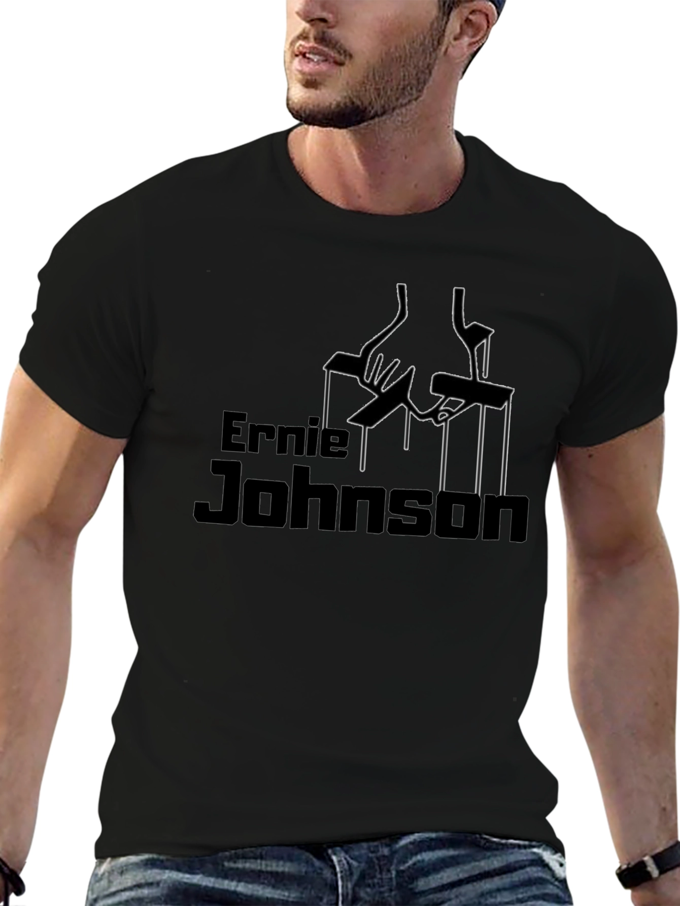 Ernie Johnson Godfather Parody Black T-Shirt