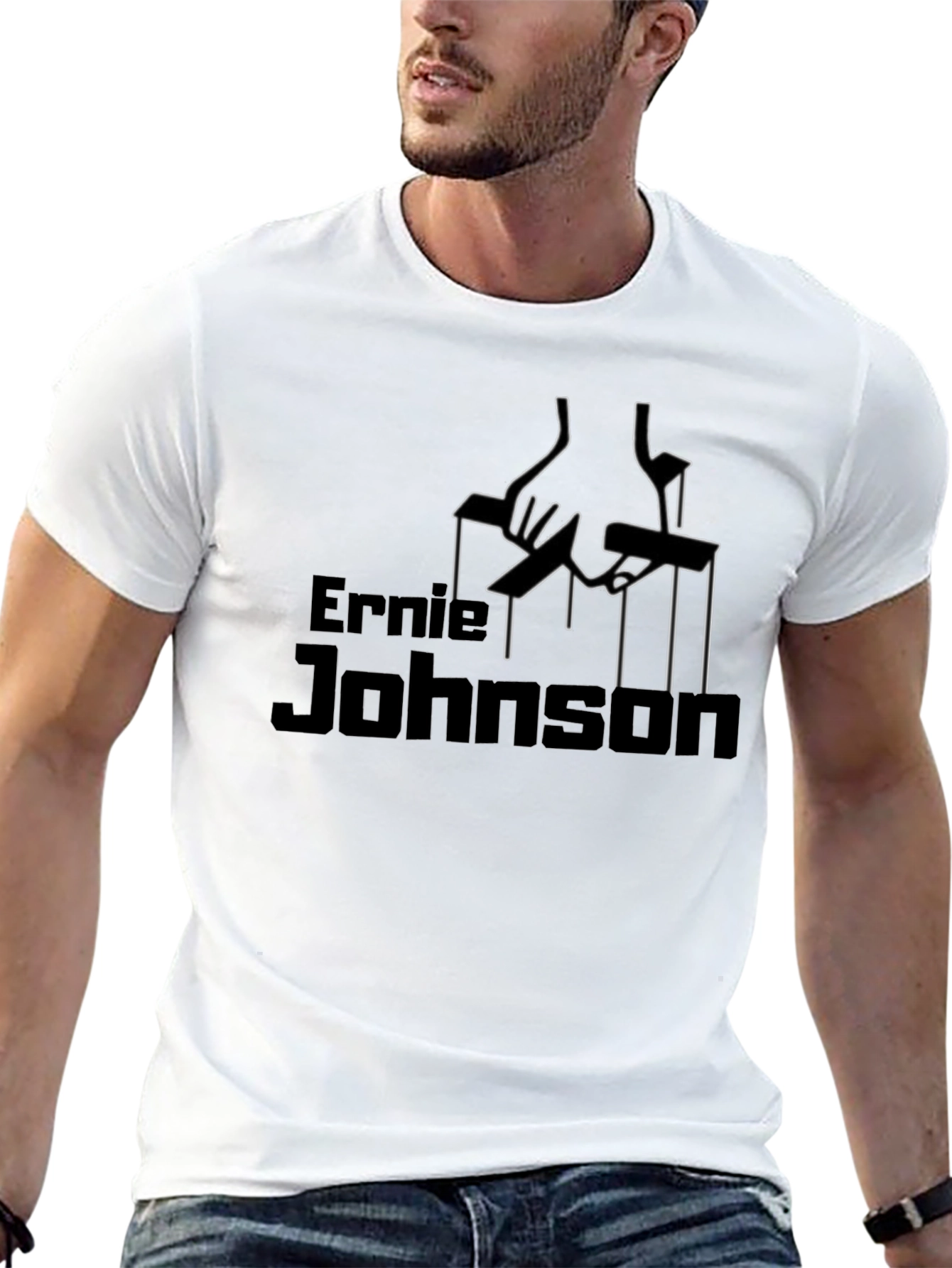 Ernie Johnson Godfather Parody Black T-Shirt