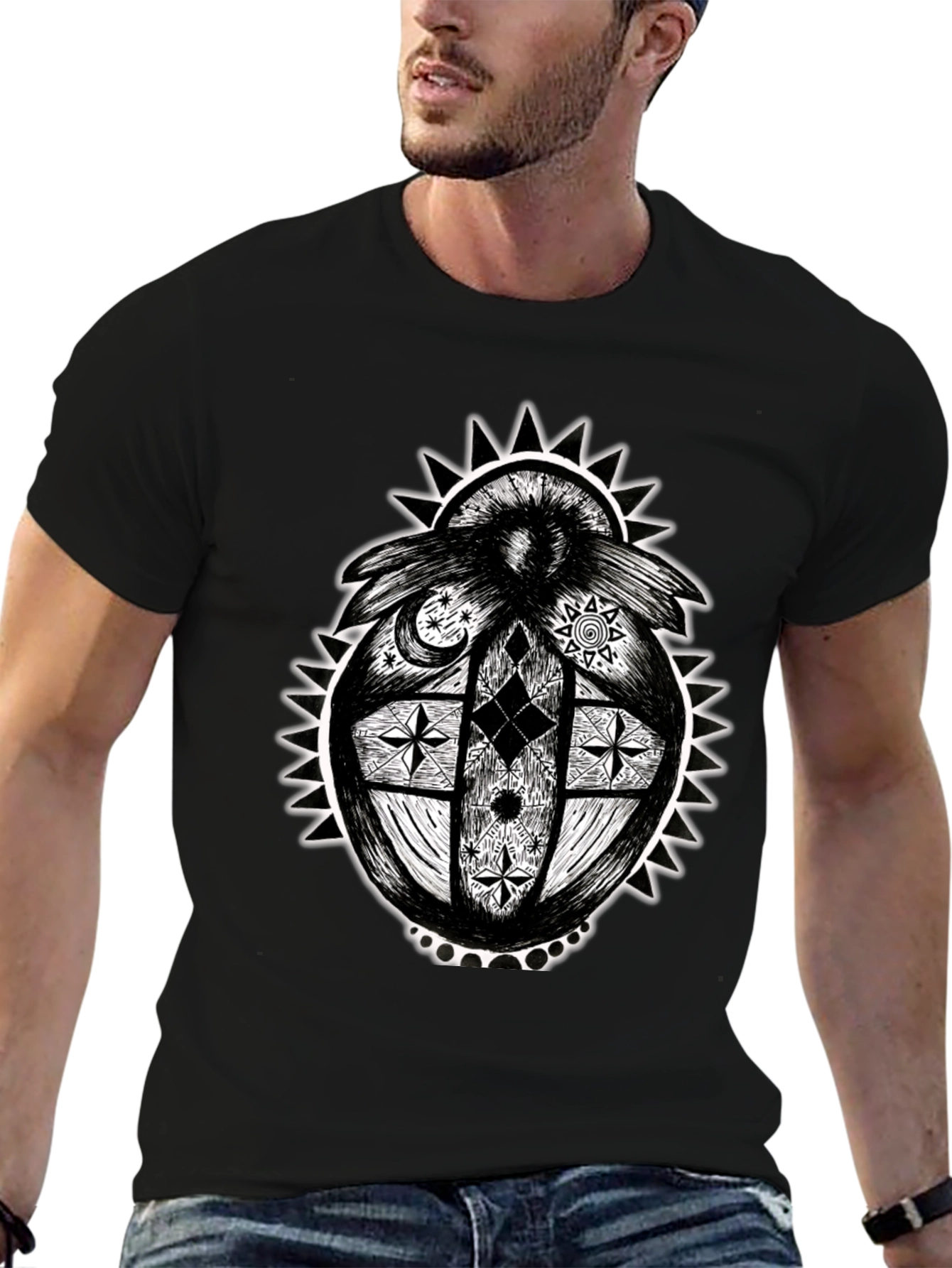 Unique Graphic Print Black T-Shirt