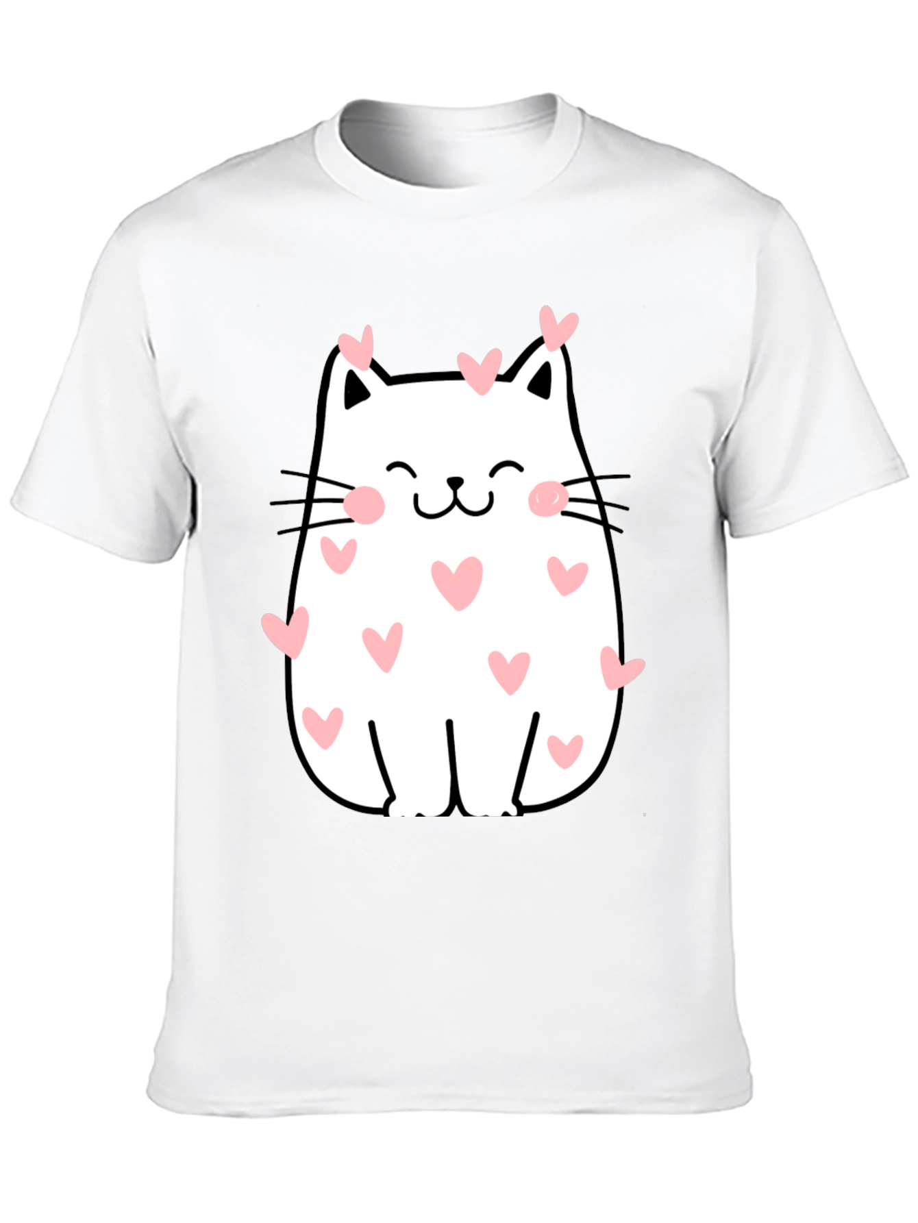 Cute Cat Hearts Graphic Tee - Black Casual T-Shirt