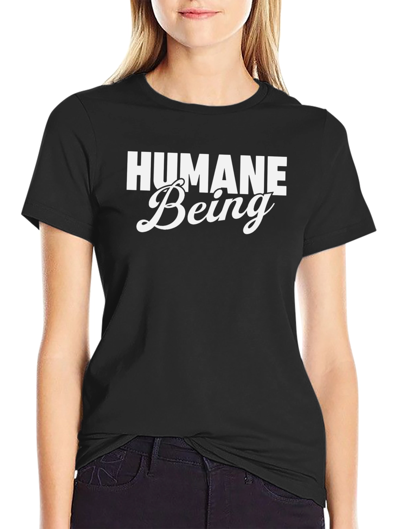 Humane Being Graphic Tee - Black Cotton Casual Shirt