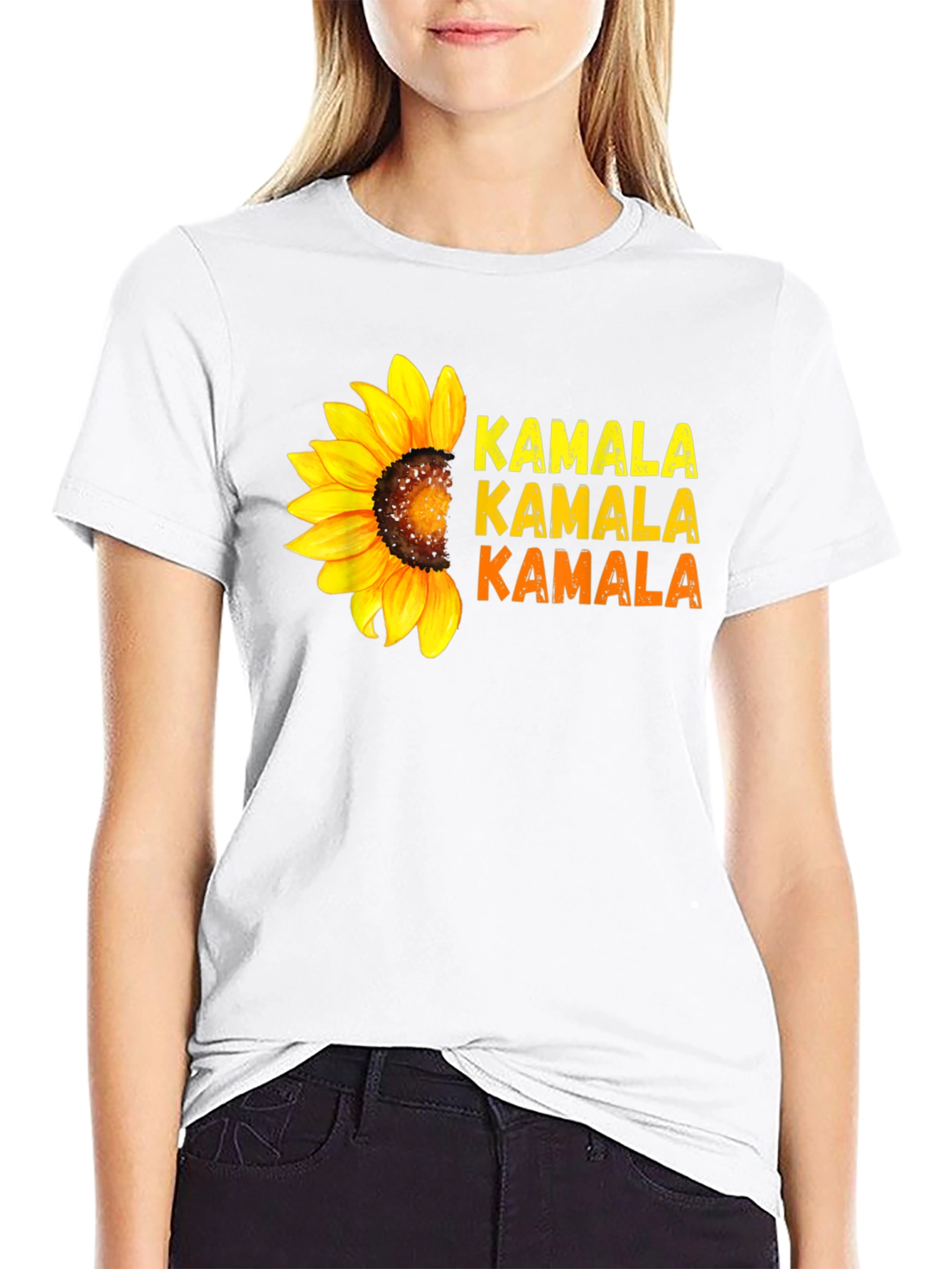 Kamala Sunflower Graphic Tee - Black Cotton Shirt