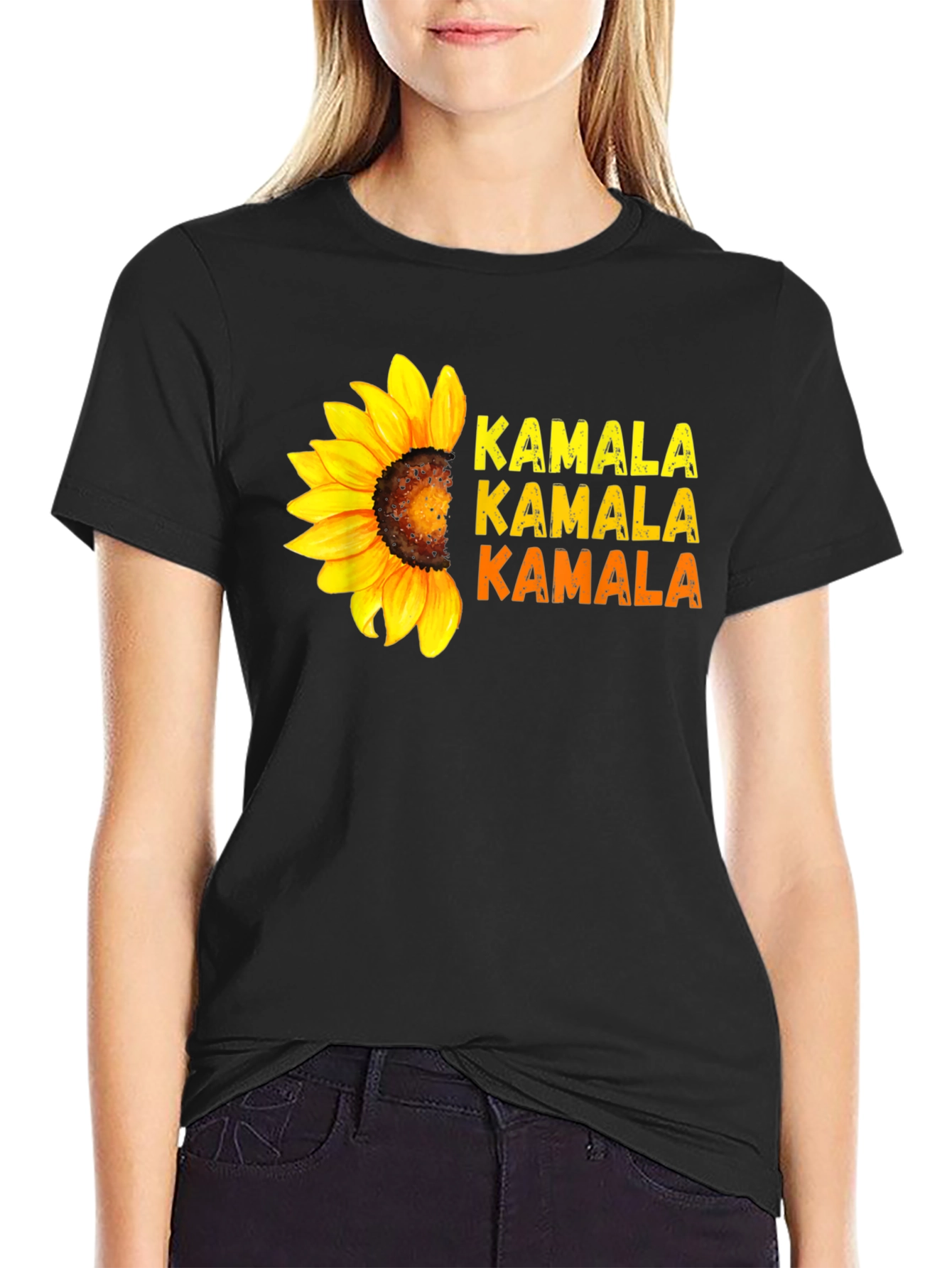 Kamala Sunflower Graphic Tee - Black Cotton Shirt
