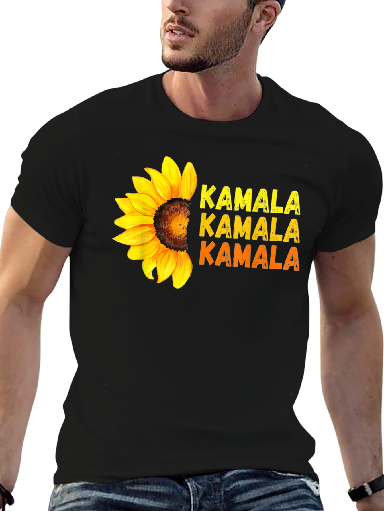 Kamala Sunflower Graphic Tee - Black Cotton Shirt