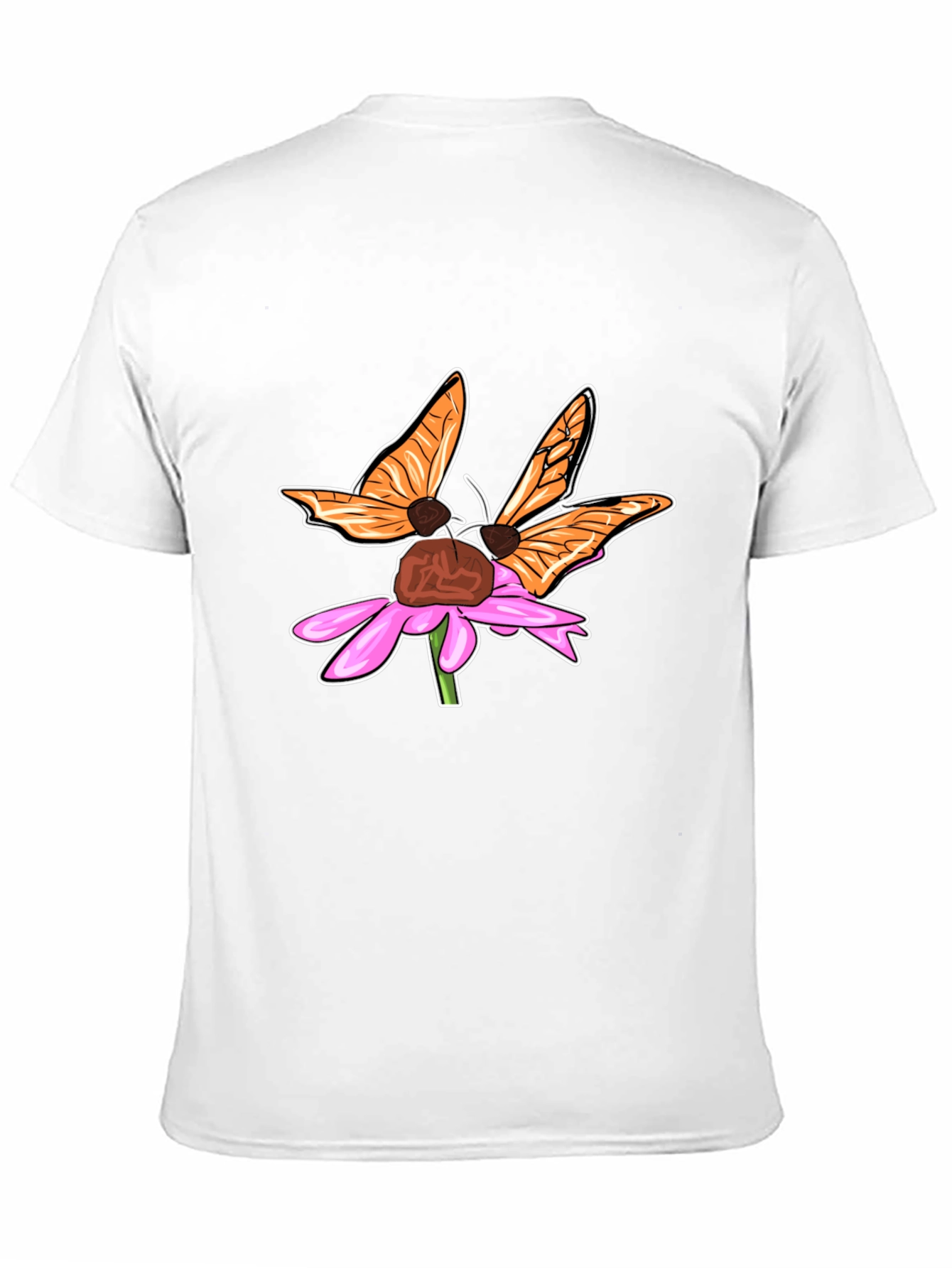 Butterfly on Flower Graphic Tee - Stylish Black T-Shirt
