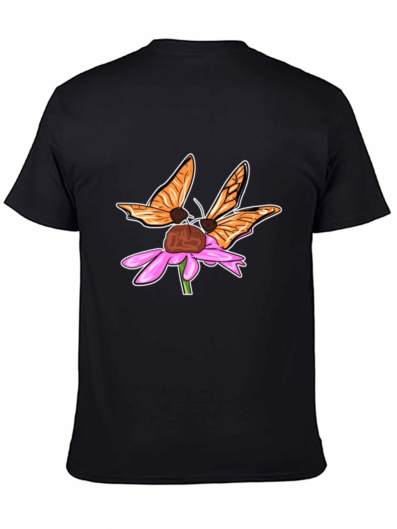 Butterfly on Flower Graphic Tee - Stylish Black T-Shirt