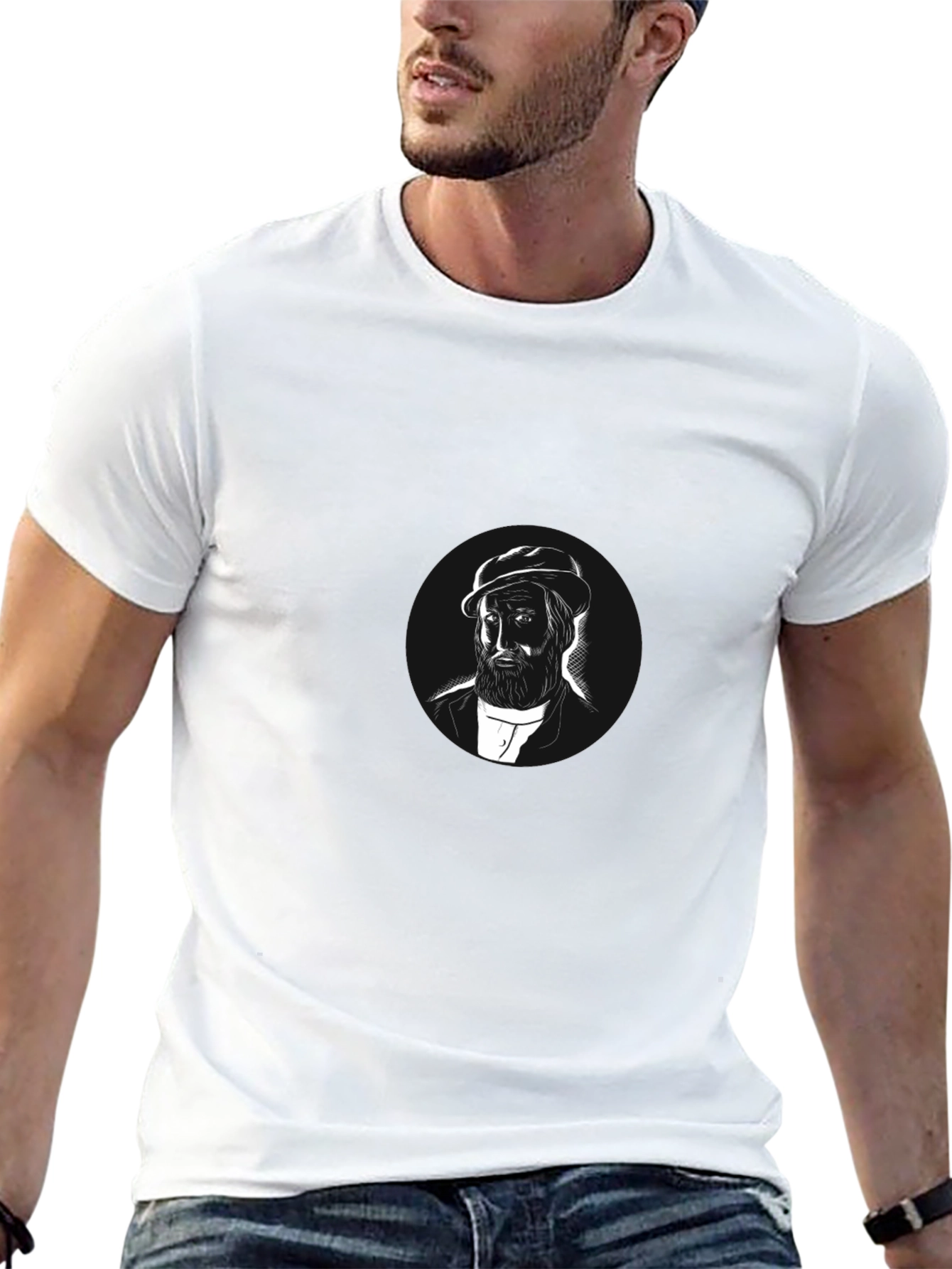 Black T-Shirt with Character Portrait Graphic
