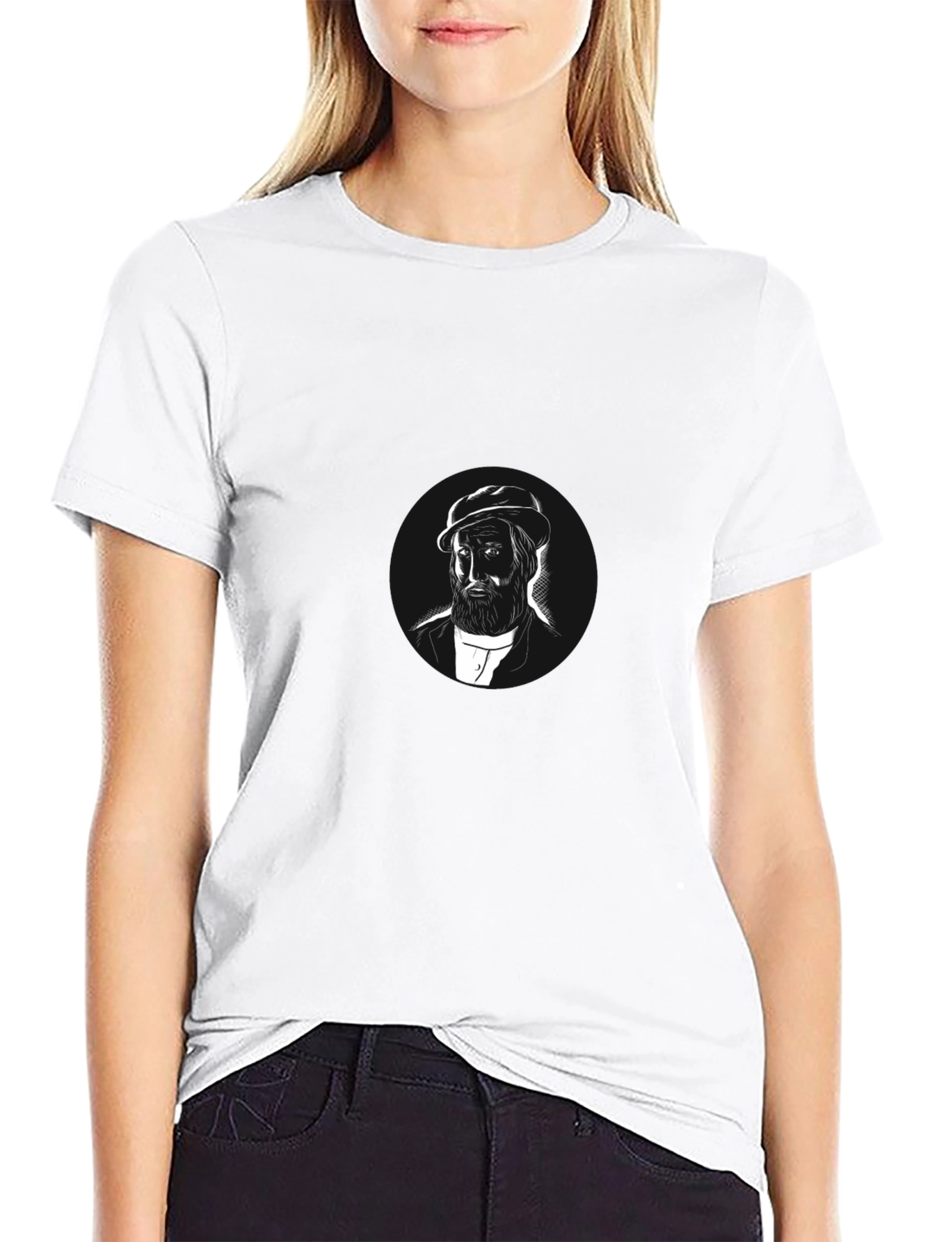 Black T-Shirt with Character Portrait Graphic