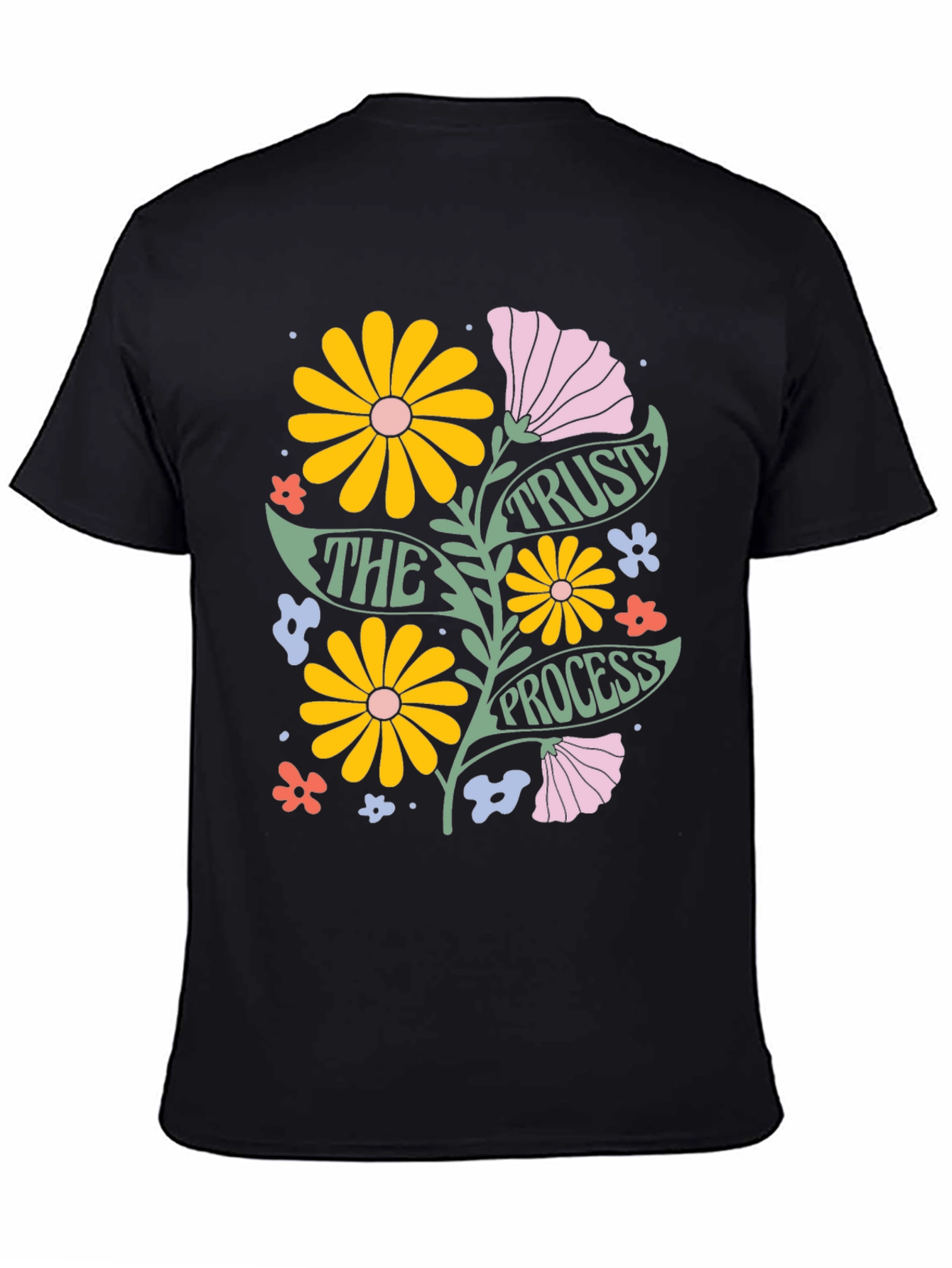 Trust The Process Floral Graphic Tee - Black