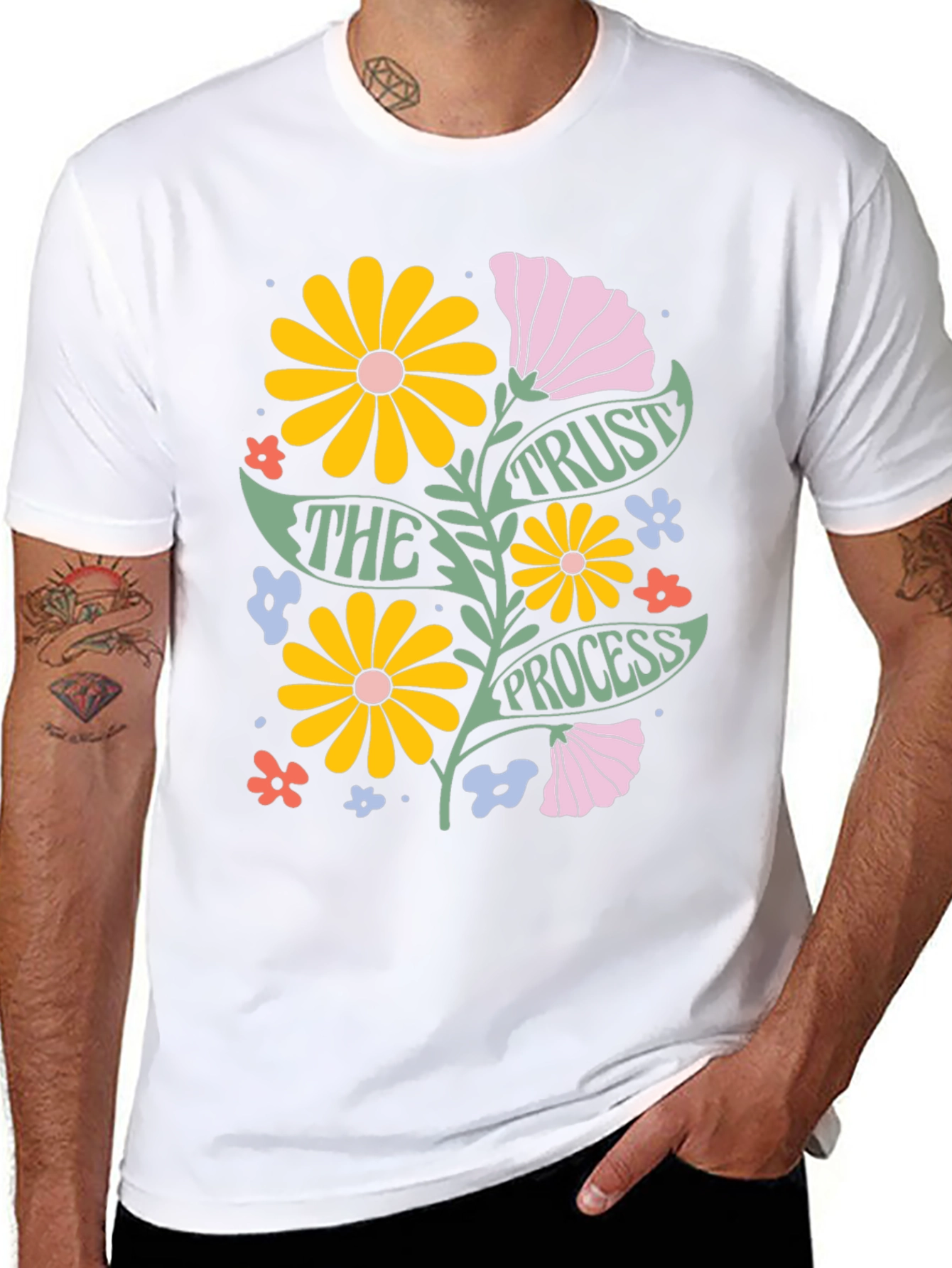 Trust The Process Floral Graphic Tee - Black