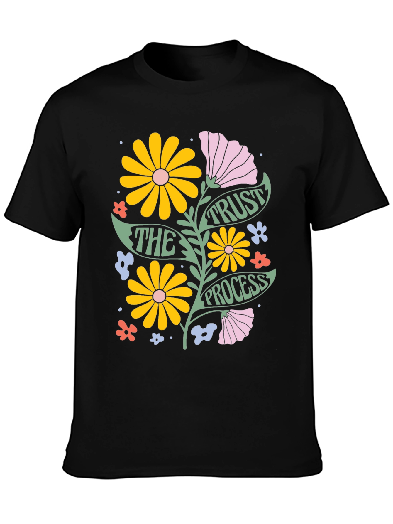 Trust The Process Floral Graphic Tee - Black