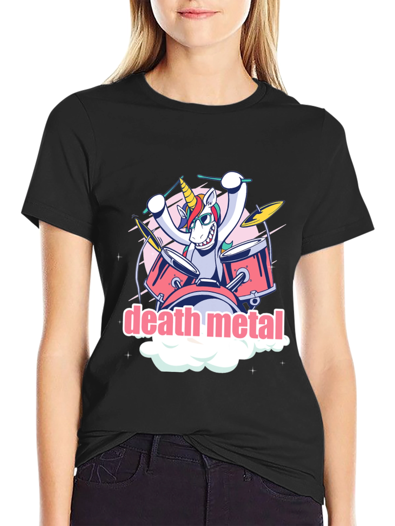 Death Metal Unicorn Drummer Graphic T-Shirt