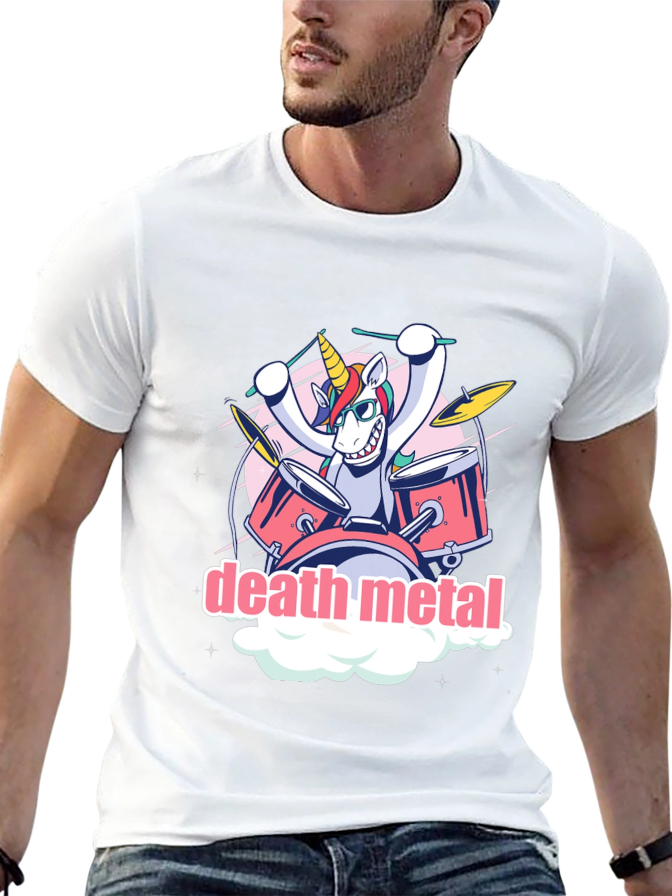 Death Metal Unicorn Drummer Graphic T-Shirt