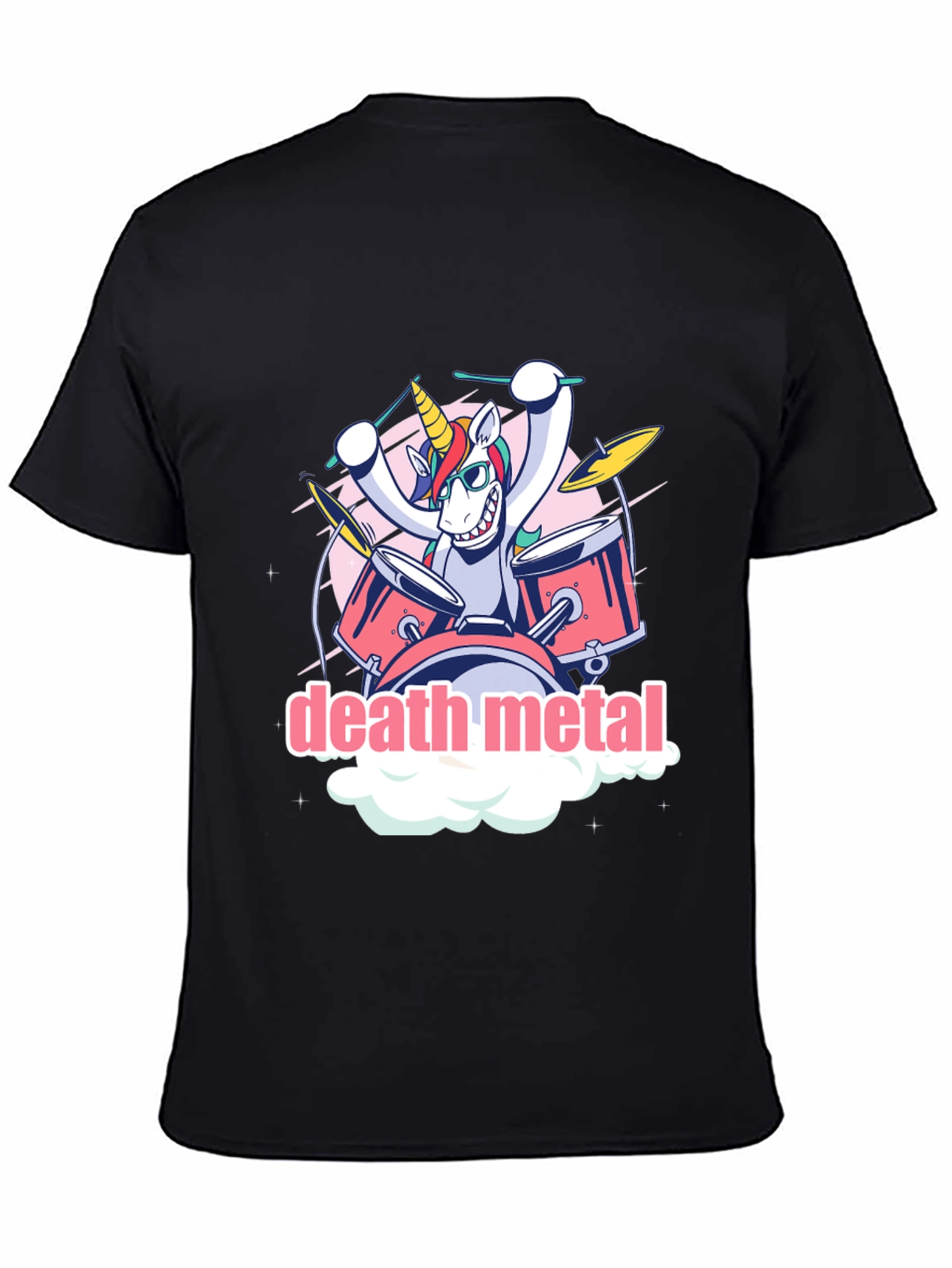 Death Metal Unicorn Drummer Graphic T-Shirt