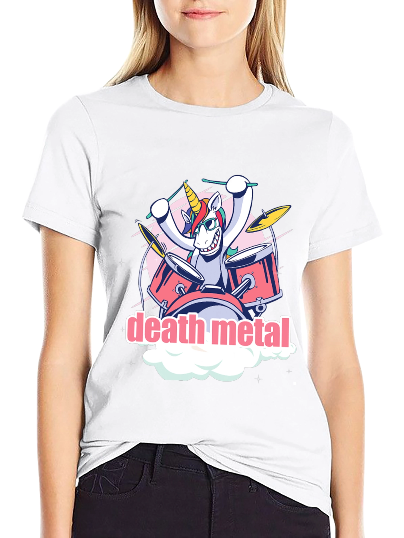 Death Metal Unicorn Drummer Graphic T-Shirt