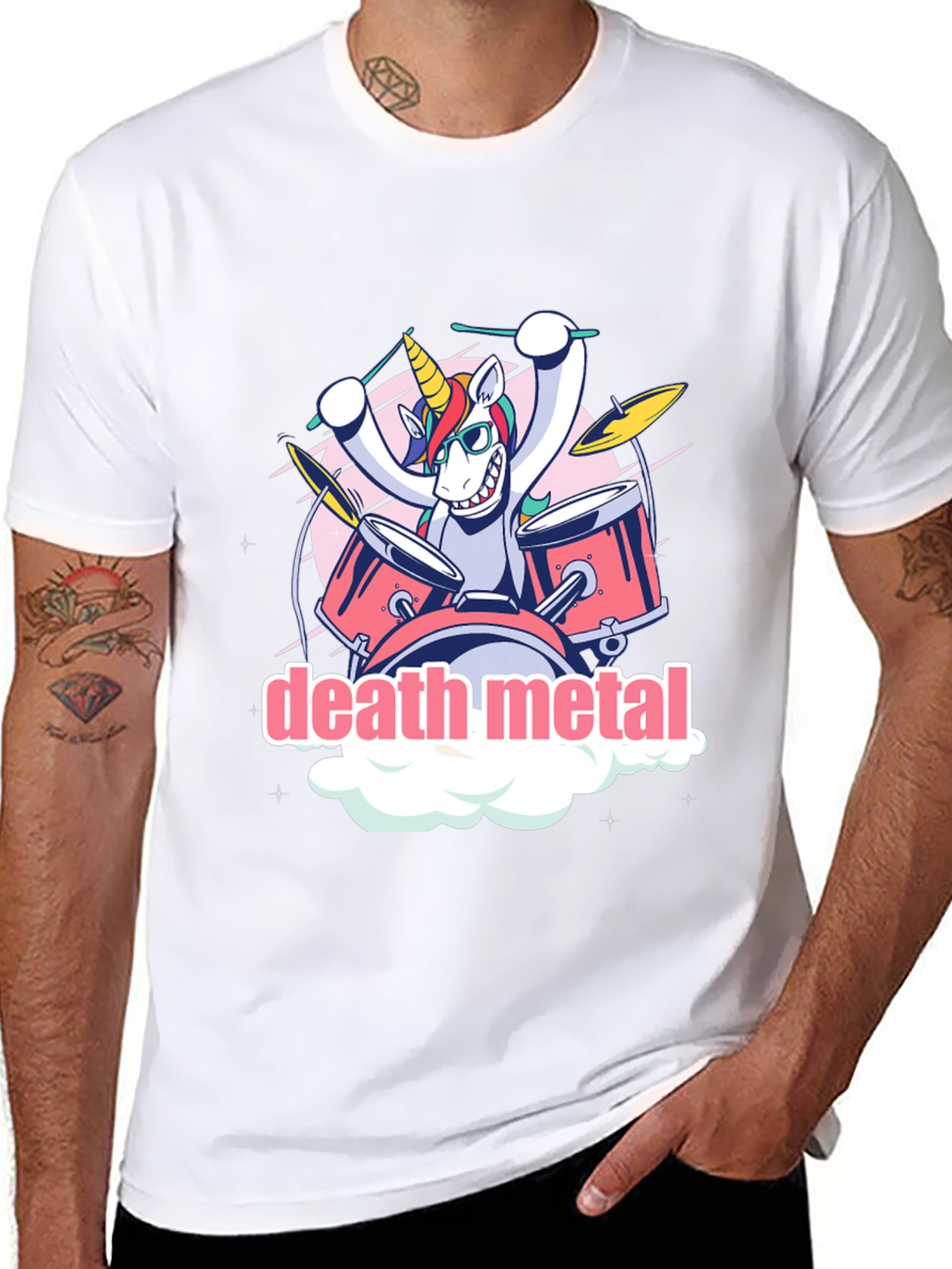 Death Metal Unicorn Drummer Graphic T-Shirt