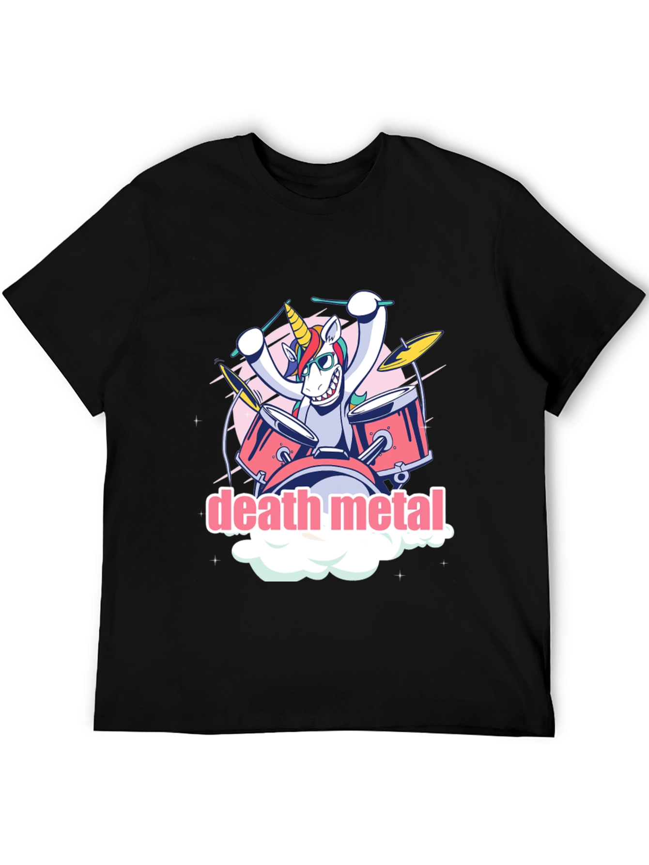 Death Metal Unicorn Drummer Graphic T-Shirt