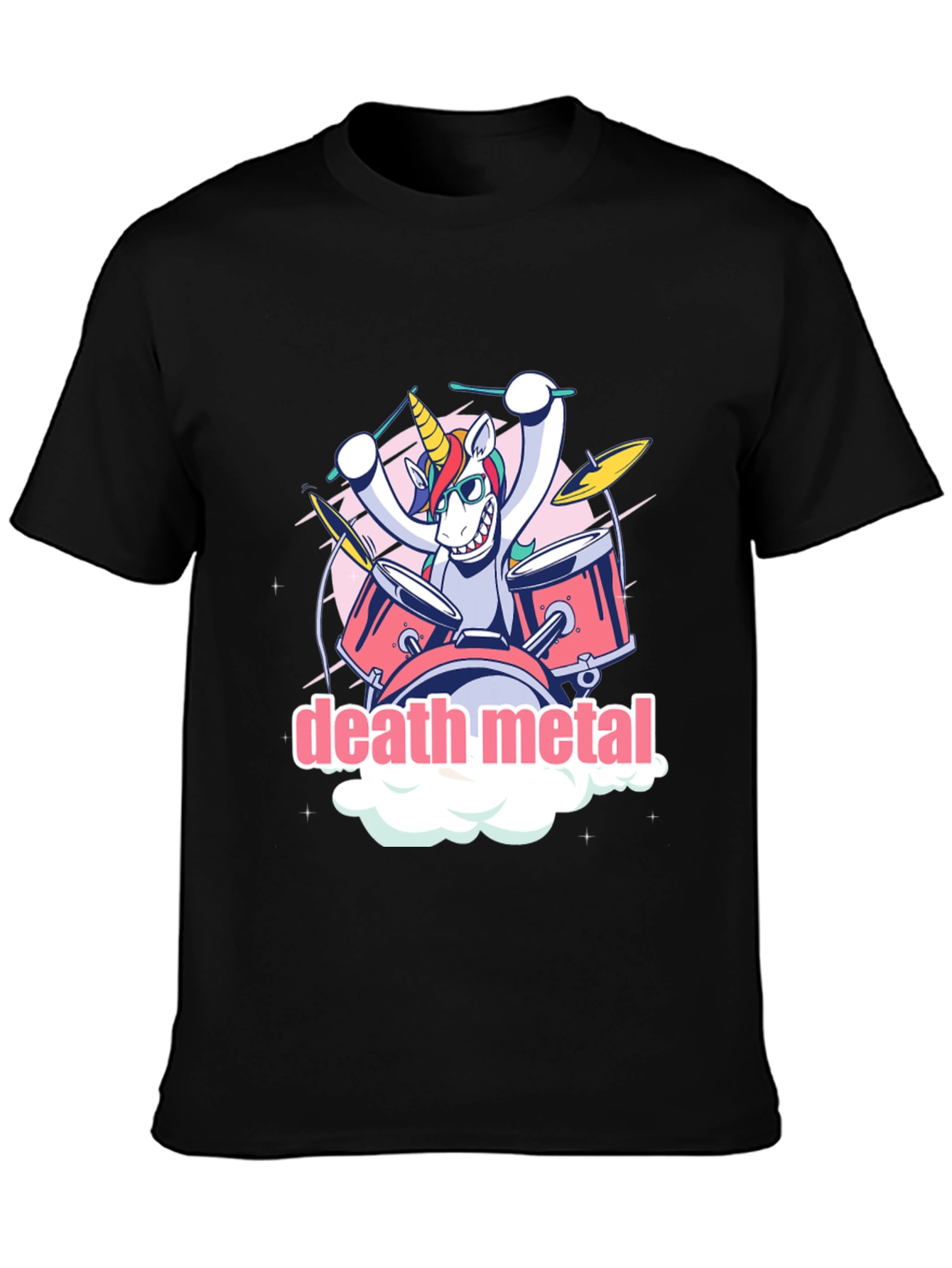 Death Metal Unicorn Drummer Graphic T-Shirt