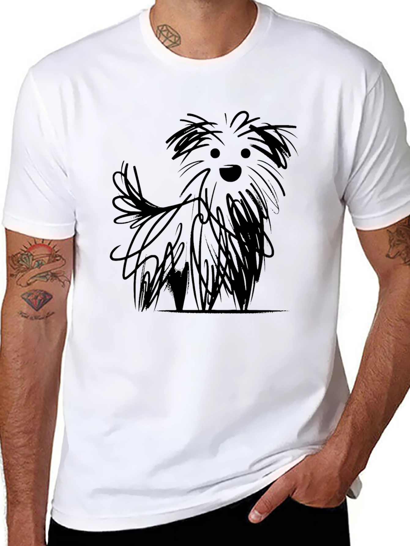 Dog Sketch Mens Black T-Shirt