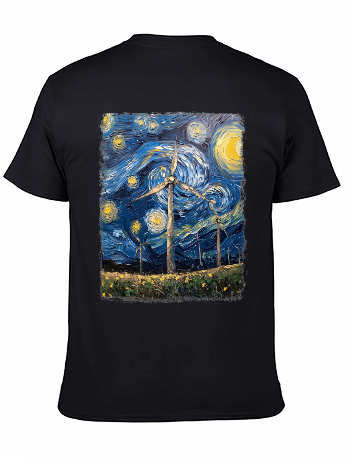 Starry Night Wind Turbine Graphic Tee