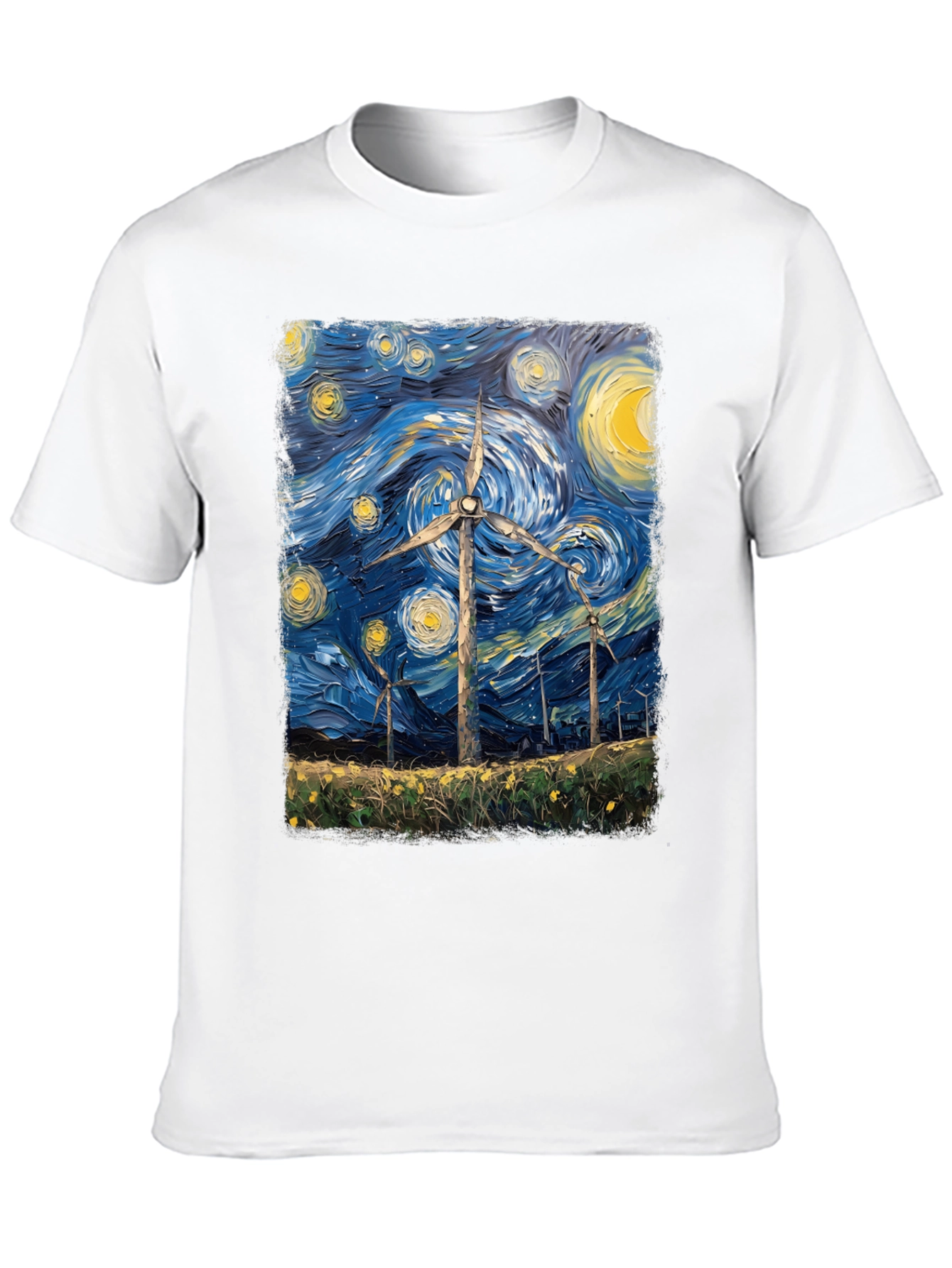 Starry Night Wind Turbine Graphic Tee