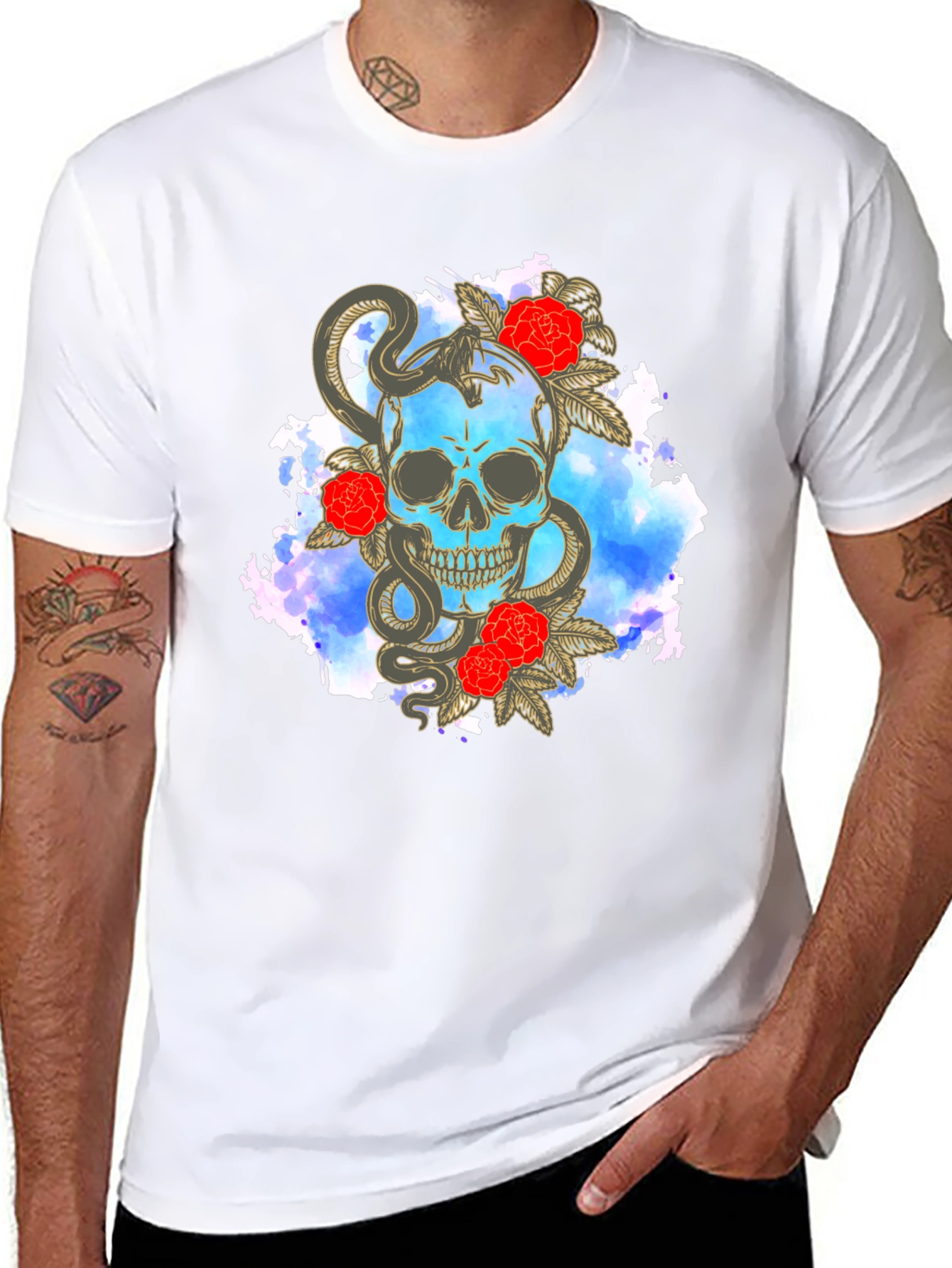 Skull Snake & Rose Graphic T-Shirt
