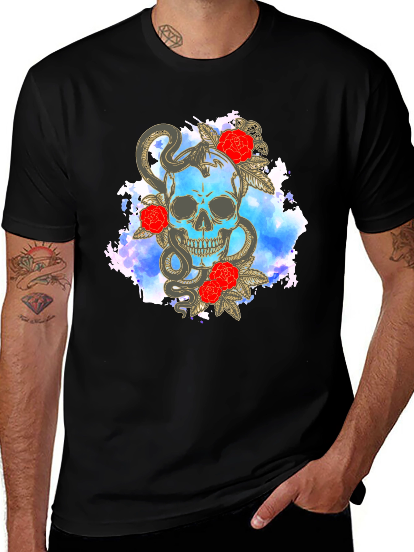 Skull Snake & Rose Graphic T-Shirt