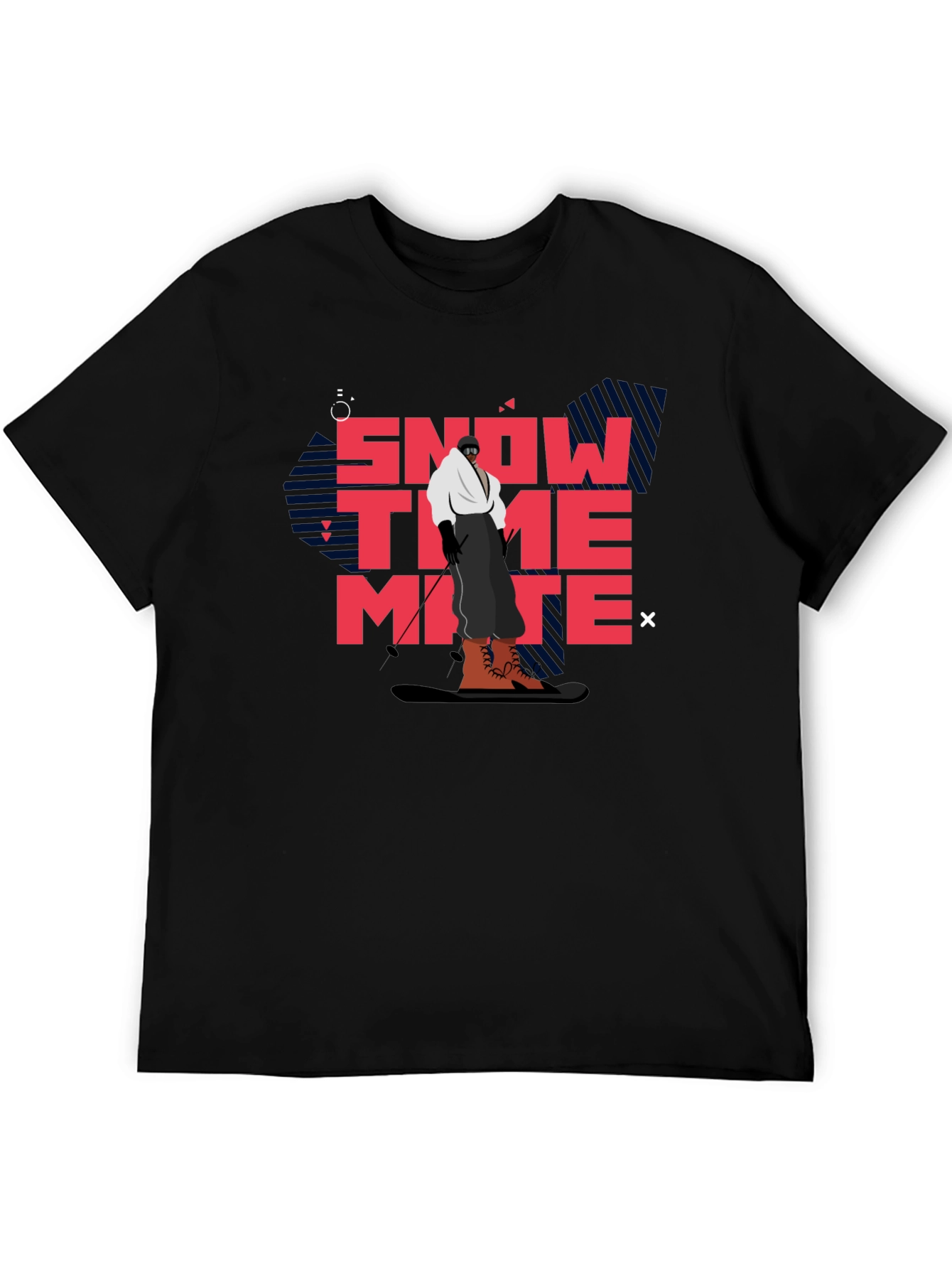 Snow Time Mate T-Shirt Black Cotton Skiing Graphic Tee