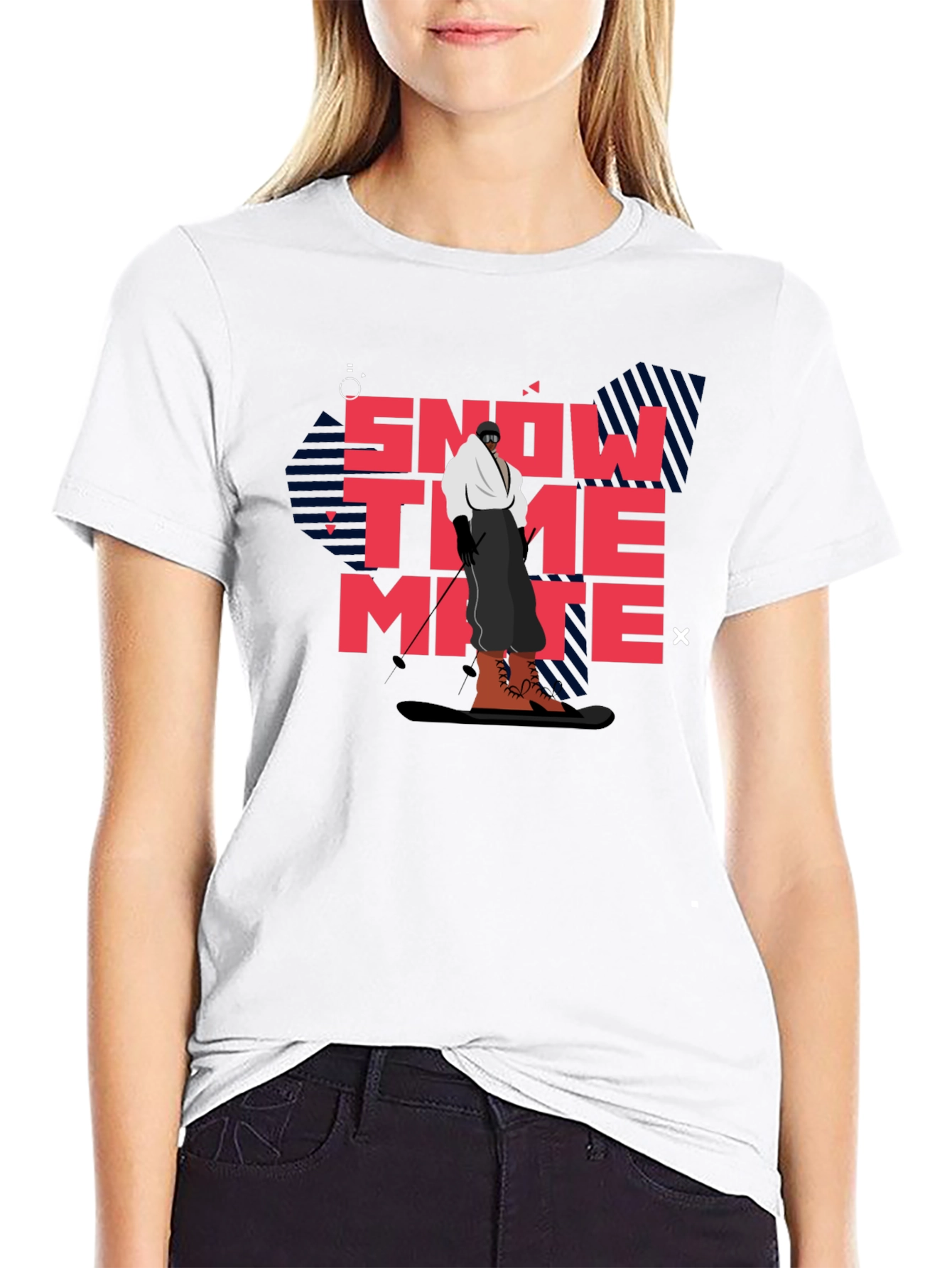 Snow Time Mate T-Shirt Black Cotton Skiing Graphic Tee