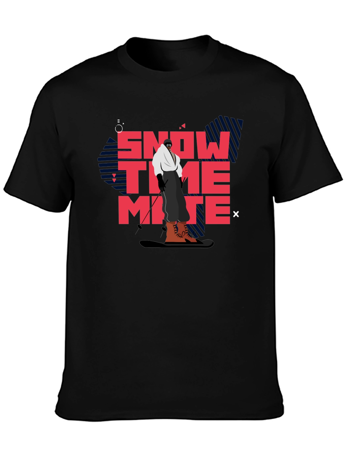Snow Time Mate T-Shirt Black Cotton Skiing Graphic Tee
