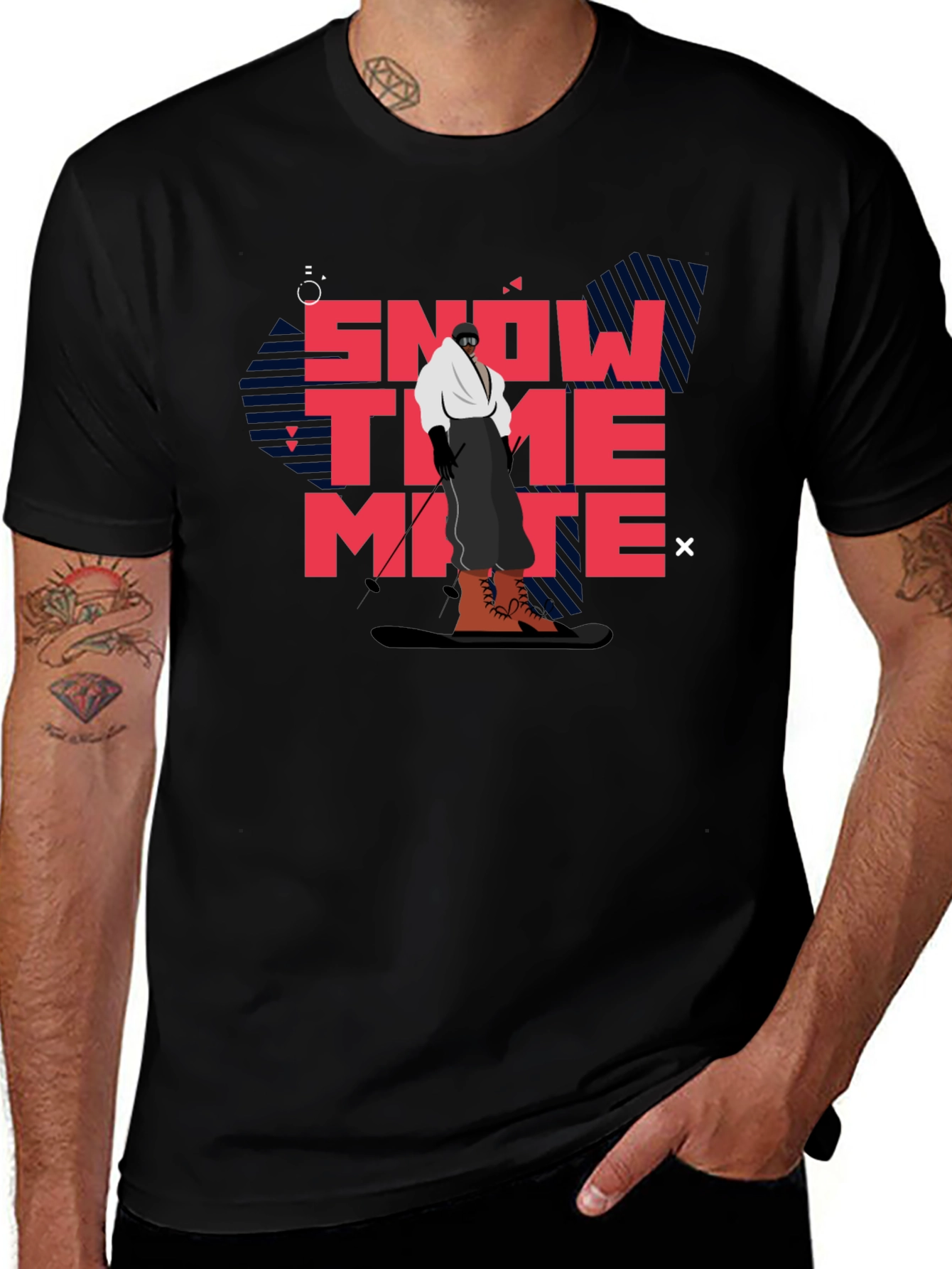 Snow Time Mate T-Shirt Black Cotton Skiing Graphic Tee