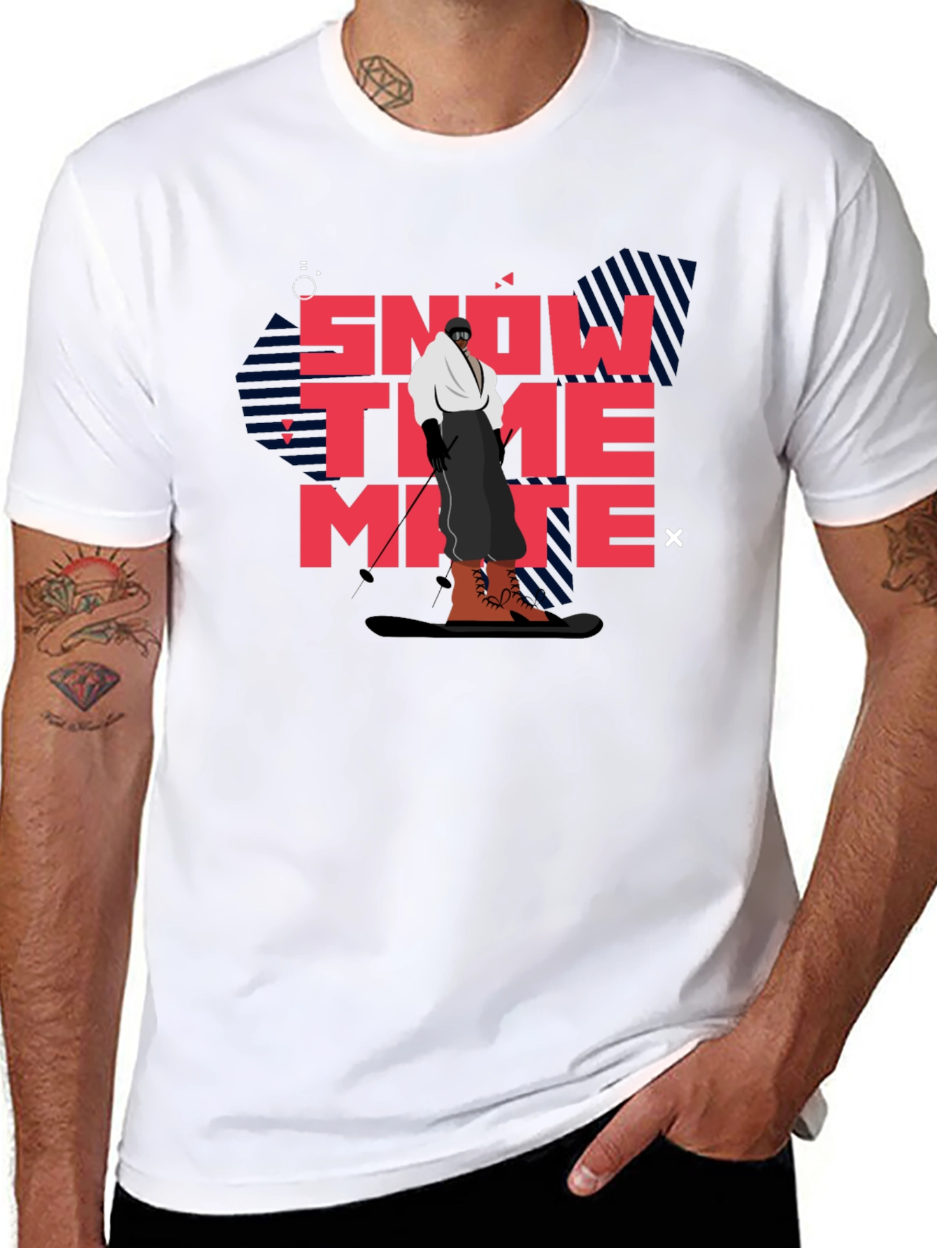 Snow Time Mate T-Shirt Black Cotton Skiing Graphic Tee