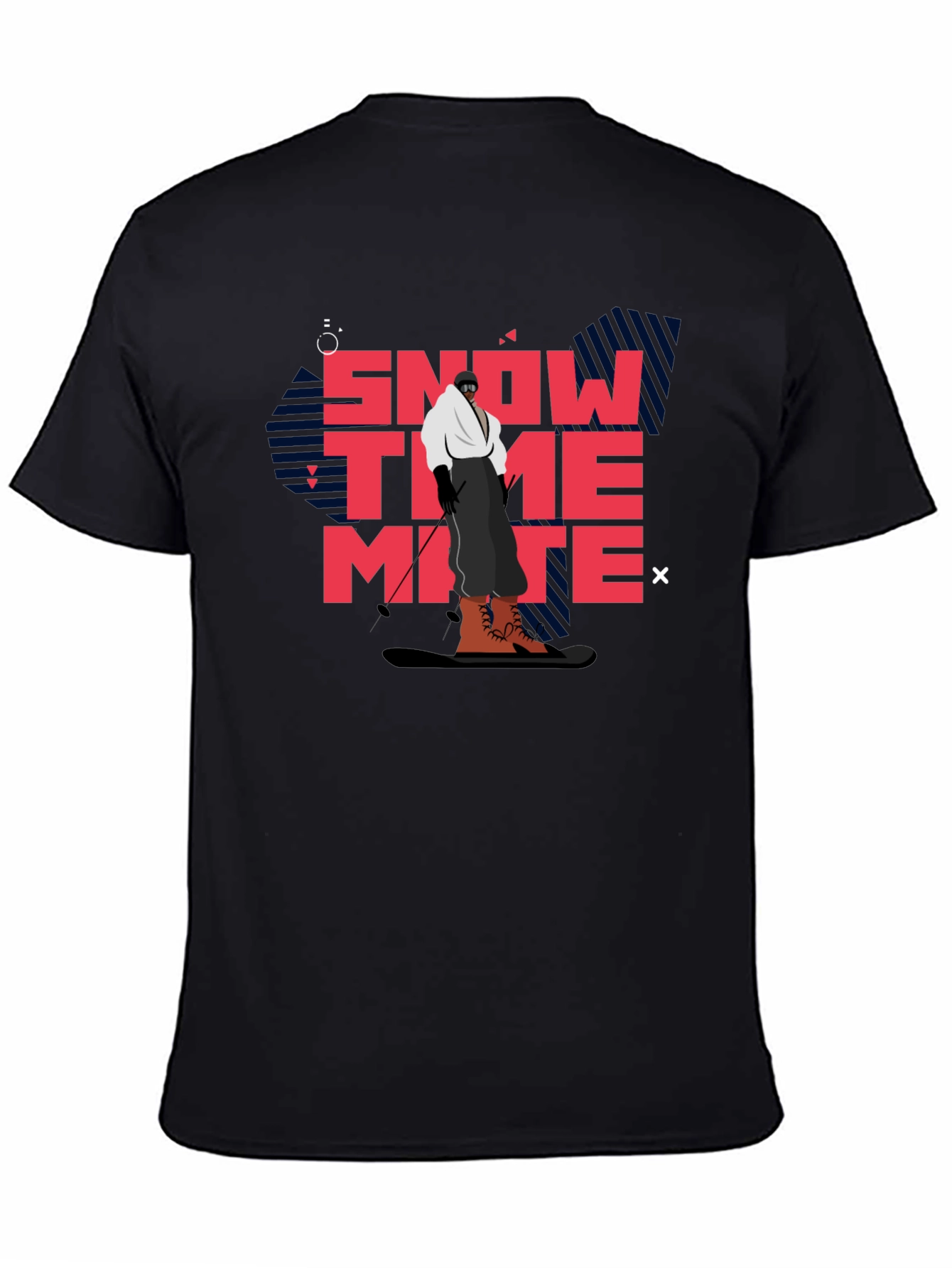 Snow Time Mate T-Shirt Black Cotton Skiing Graphic Tee