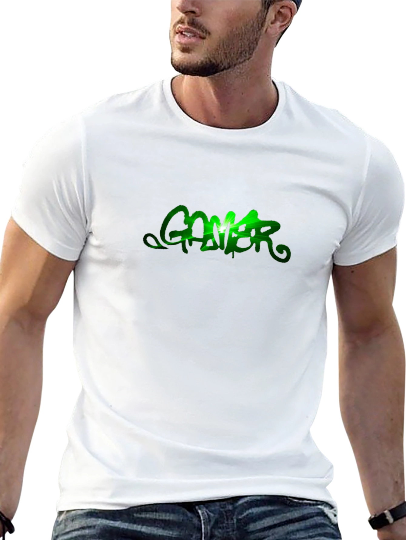 Green Gamer Graphic Black T-Shirt