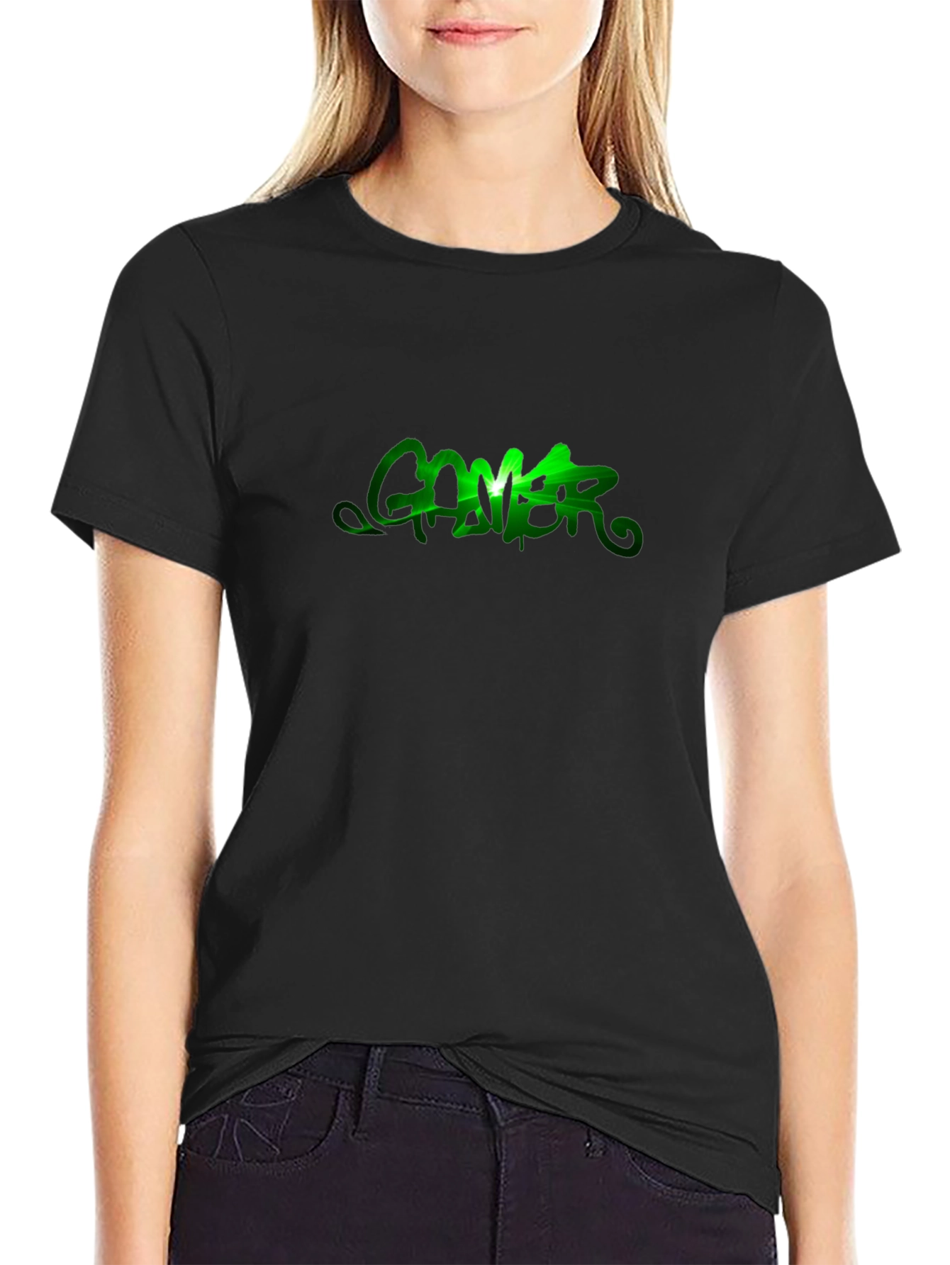 Green Gamer Graphic Black T-Shirt
