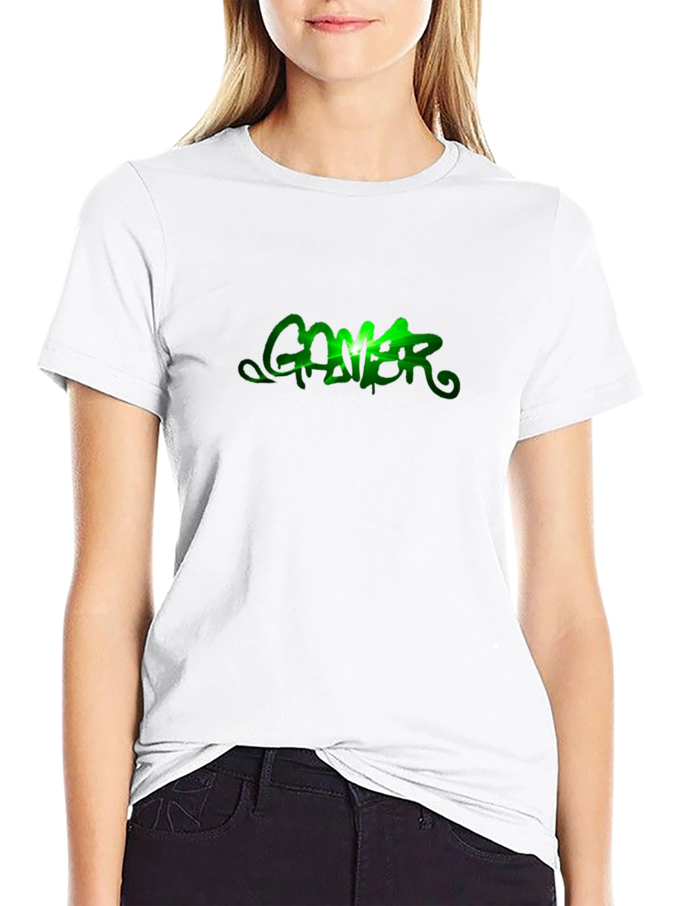 Green Gamer Graphic Black T-Shirt