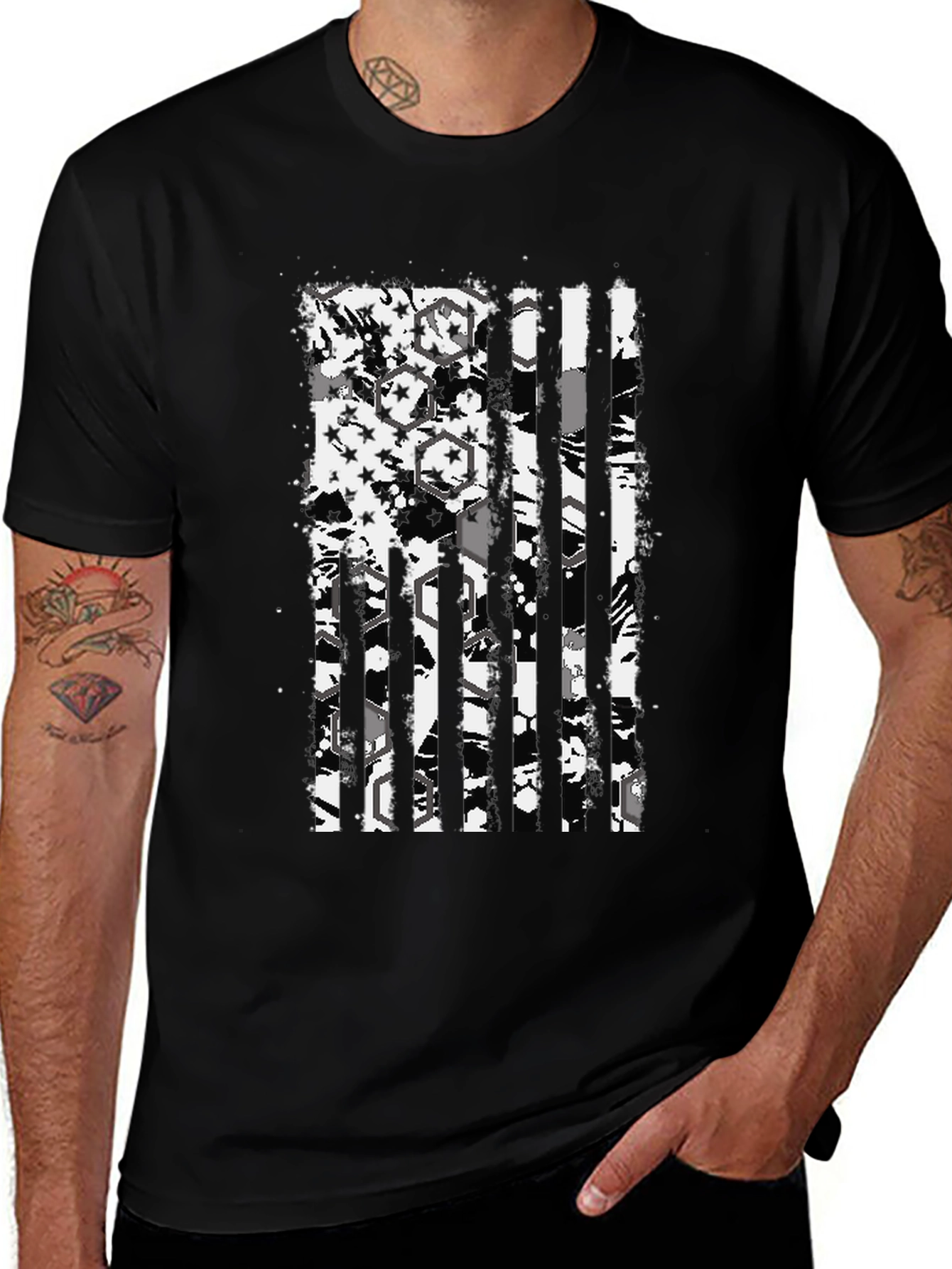 Distressed American Flag Graphic Tee - Black