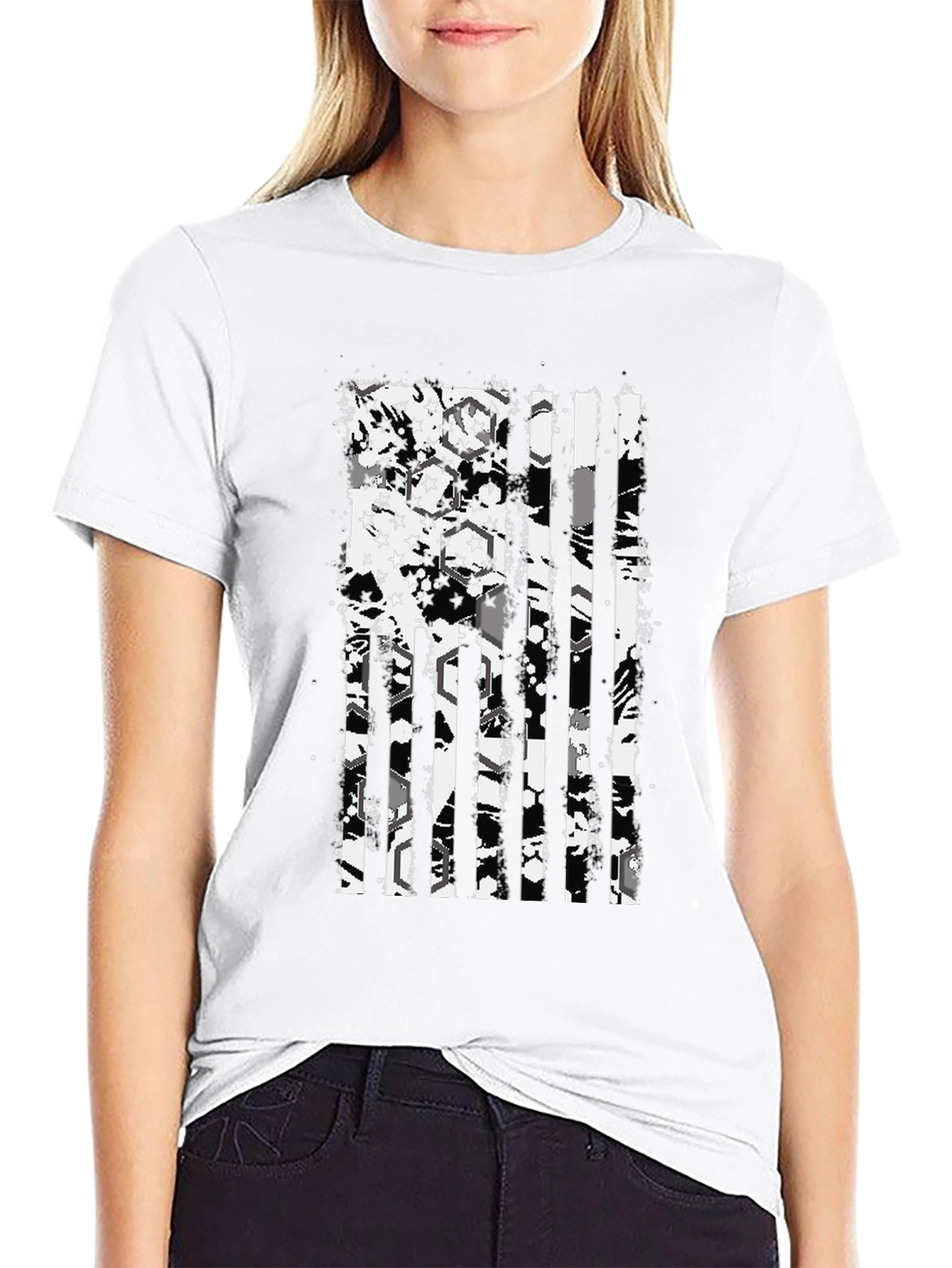 Distressed American Flag Graphic Tee - Black