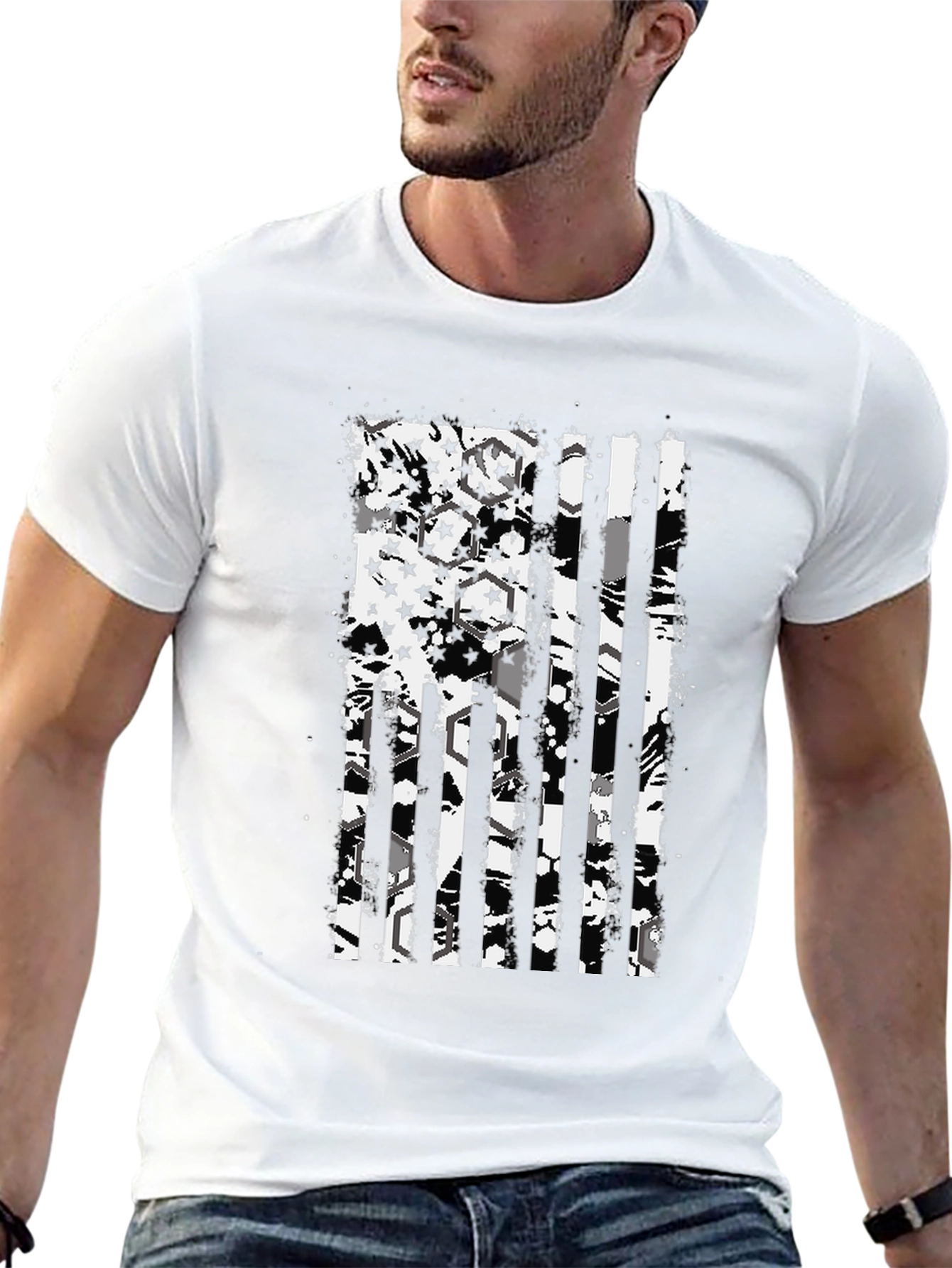 Distressed American Flag Graphic Tee - Black