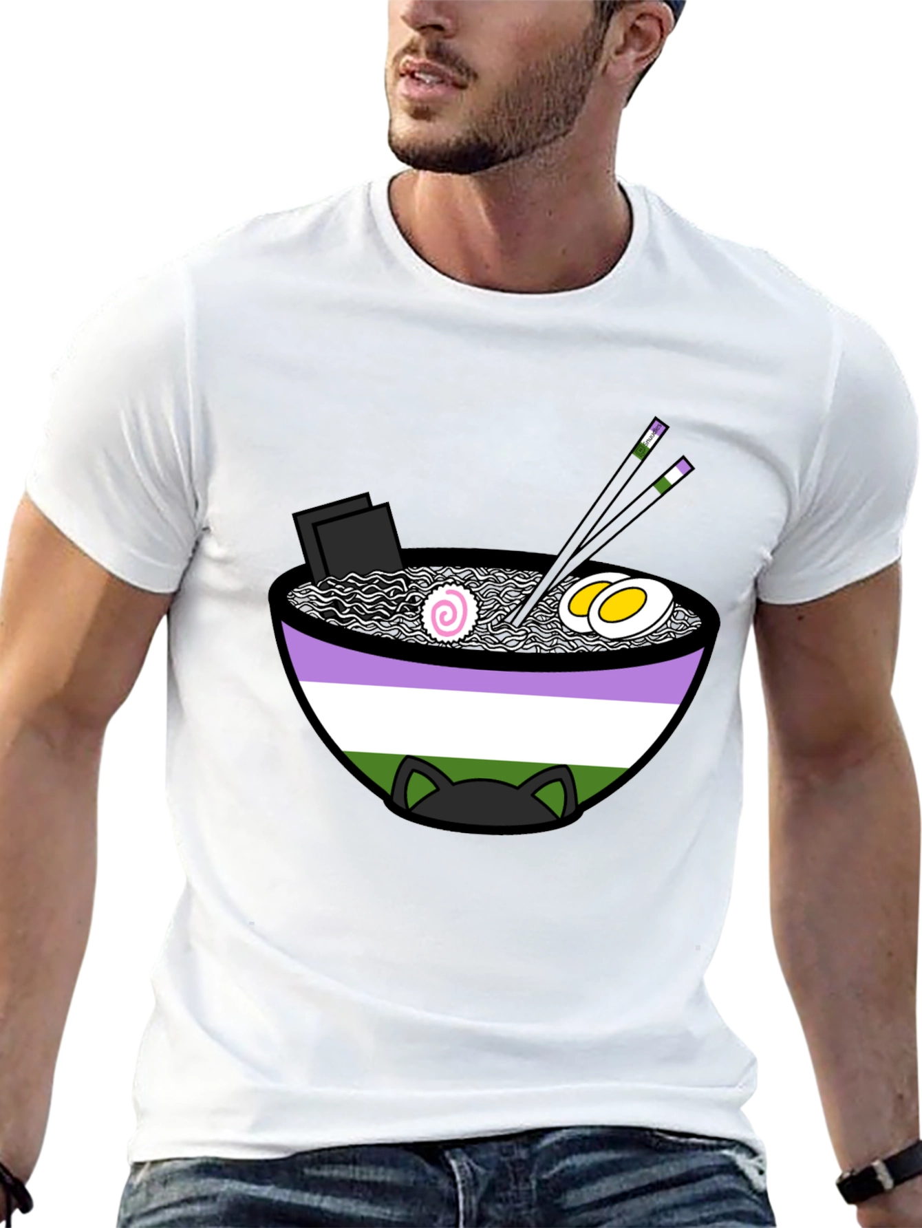 Ramen Cat Genderqueer Pride T-Shirt