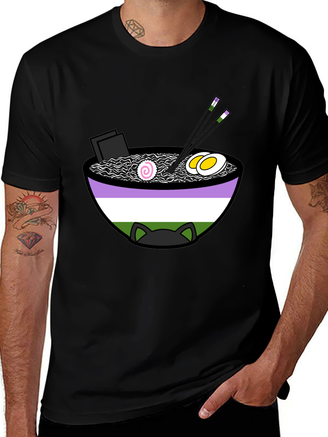 Ramen Cat Genderqueer Pride T-Shirt