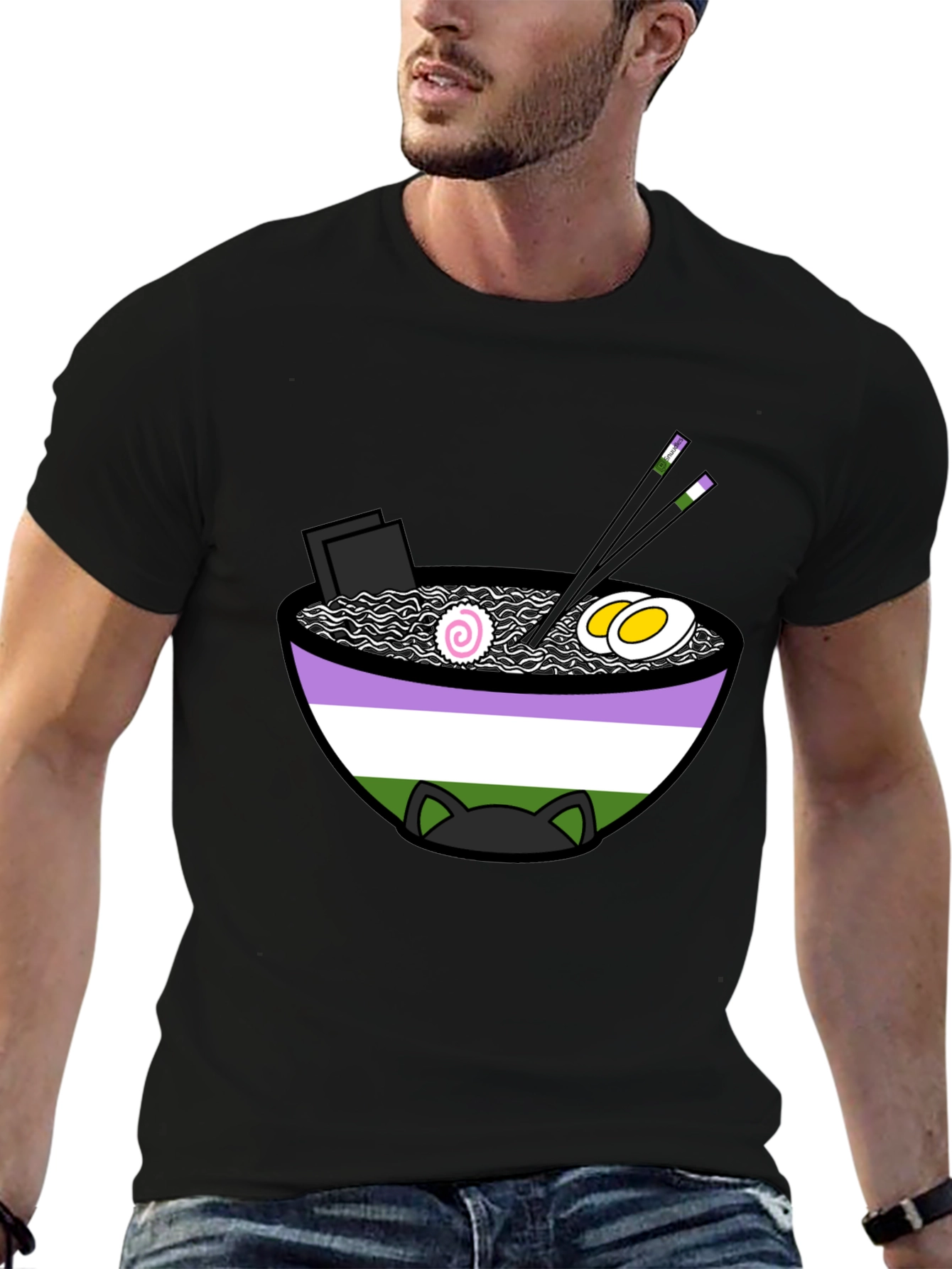 Ramen Cat Genderqueer Pride T-Shirt