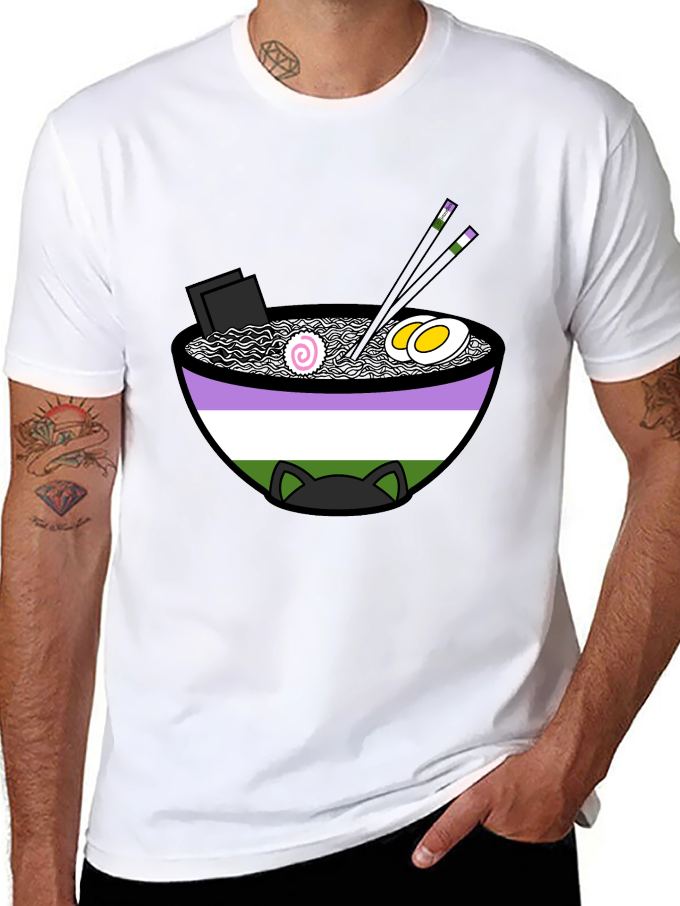 Ramen Cat Genderqueer Pride T-Shirt