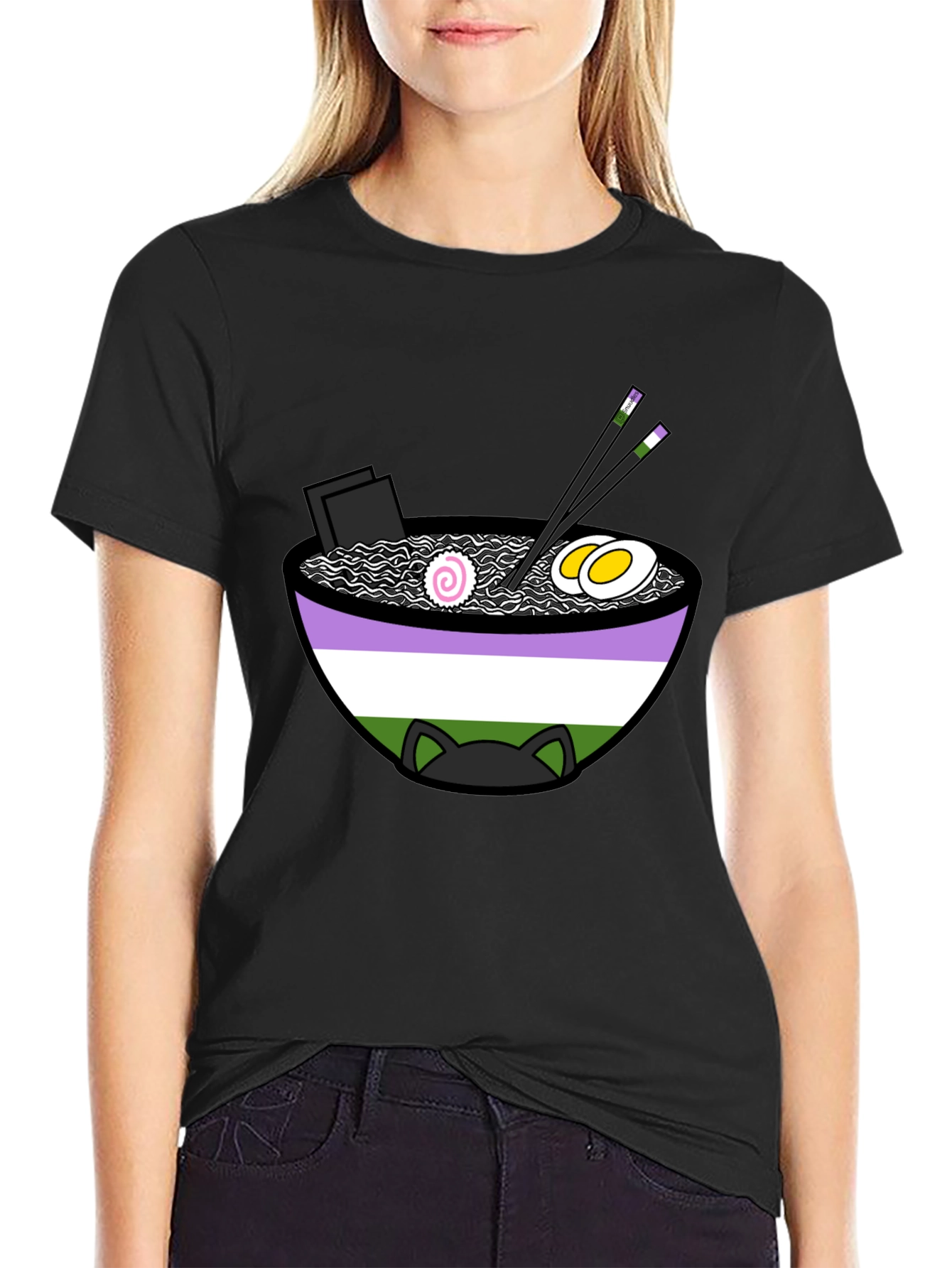 Ramen Cat Genderqueer Pride T-Shirt